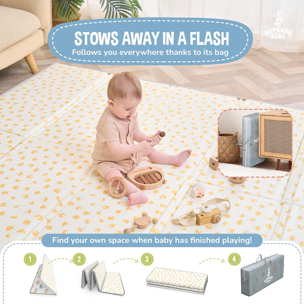 Alfombra Bebe Acolchada Plegable 180x200x1.5cm - Manta De Juegos - Manta Actividades Impermeable Reversible - Tapete De Actividades - Gimnasio Infantil Bebe - Regalo Bebé — view 3