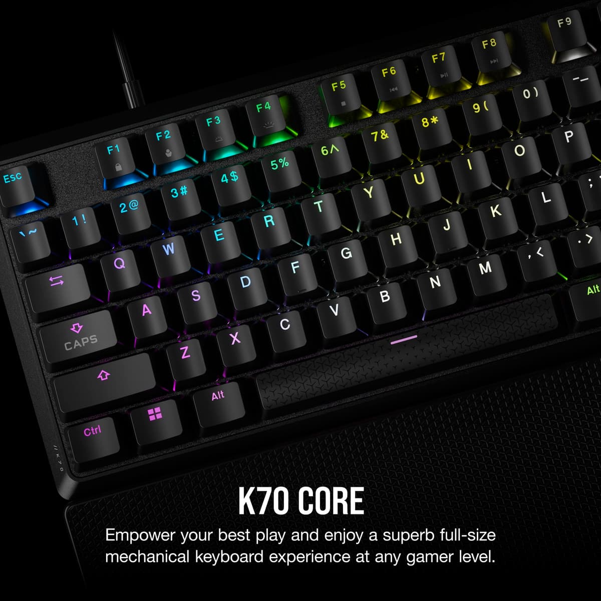CORSAIR K70 CORE RGB Mechanical Wired Gaming Keyboard with Palmrest – Pre-Lubed MLX Red Linear Switches, SOCD, ABS Painted Keycaps, Sound Dampening, Media Control Dial, QWERTY UK – Black — view 2