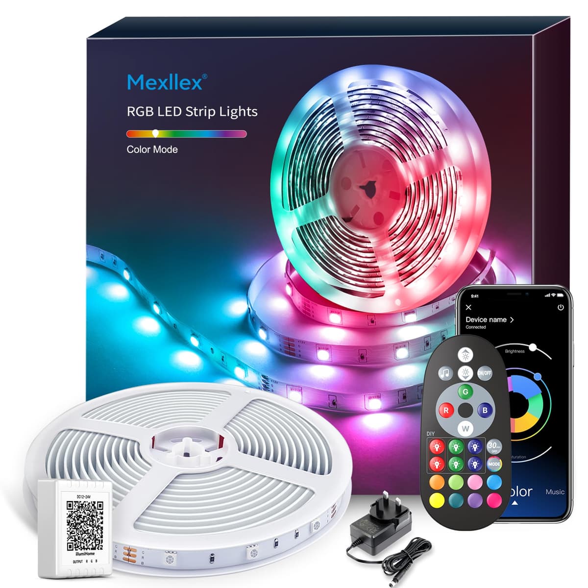 Mexllex LED Strip Lights 10M (1X10M) APP Control Colour Changing LED Lights with Remote, Music Sync Built-in Mic, SMD RGB Light Strips RGB LED Strip, Led Lights for Bedroom Home Decoration — view 11
