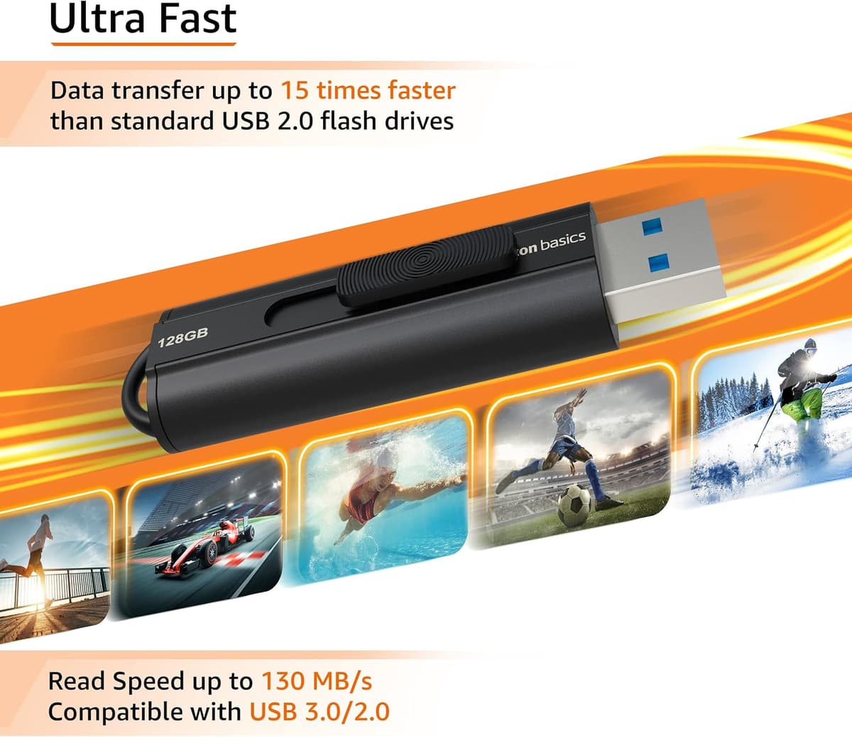 AmazonBasics 128GB Ultra Fast USB 3.1 Flash Drive 1 Pack — view 2