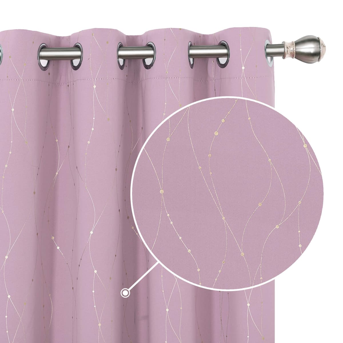 Deconovo Soft Dotted Line Foil Printed Blackout Curtains Thermal Insulated Curtains Eyelet Energy Efficiency Room Darkening Curtains for Bedroom 52 x 72 Inch Light Grey 2 Panels — view 30