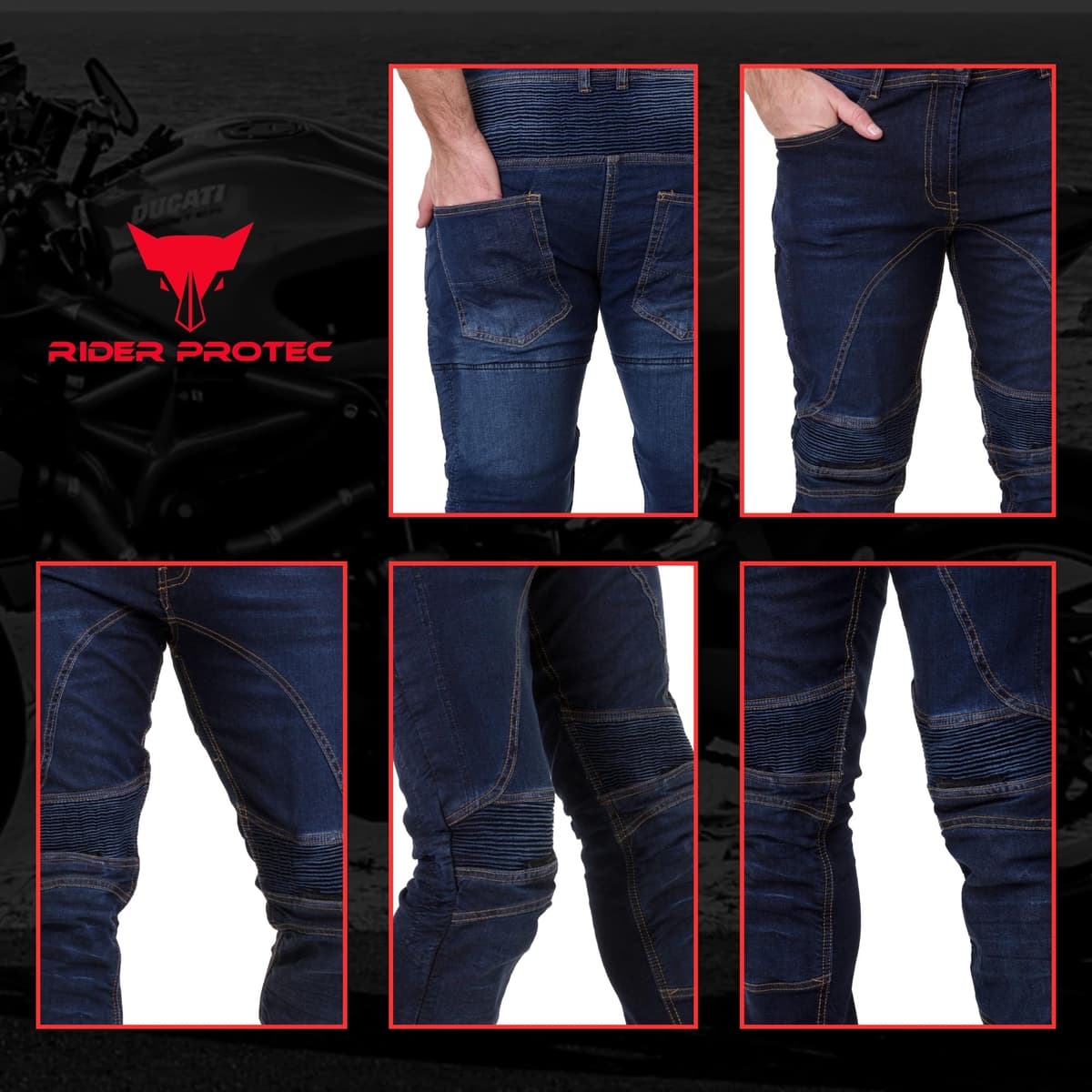 Men's Motorcycle Jeans Aramid Protective Linning Motorbike Denim Jeans Riding Pants with Removable Armour Biker Trousers for Men — view 6