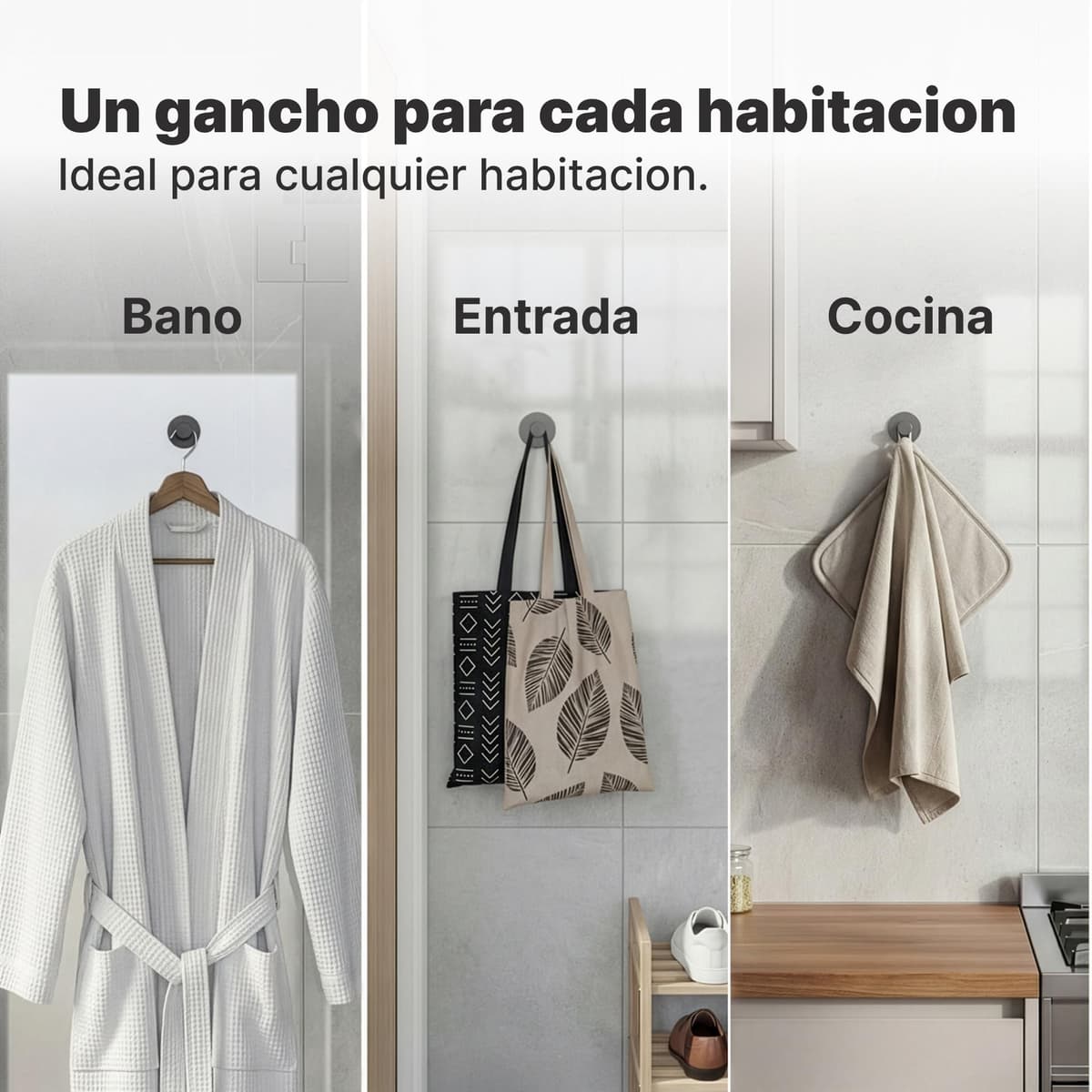Minismus Ganchos Adhesivos para Pared, Colgadores Adhesivos Resistentes sin Taladro, Colgador Toalla Baño Cocina y Entrada, Ganchos para Colgar con Pomo Redondo, Acero Inoxidable Negro, 6 Unidades — view 5