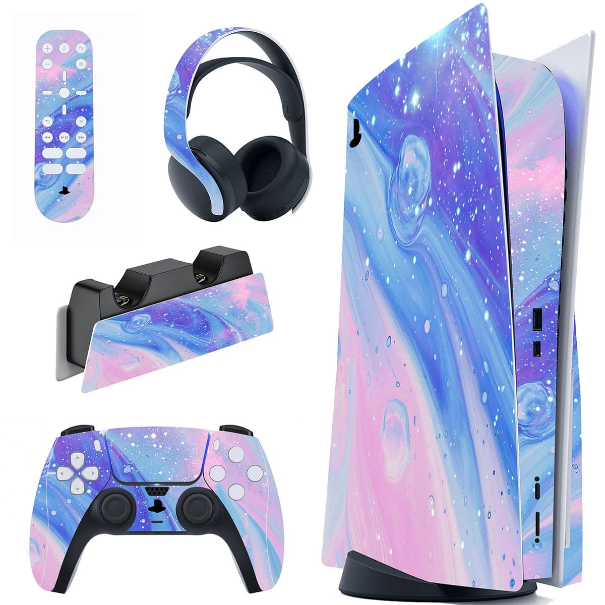 PlayVital Neon Dragoon Full Set Skin Decal for PS5 Console Disc Edition, Sticker Vinyl Decal Cover for PS5 Controller & Charging Station & Headset & Media Remote — view 26