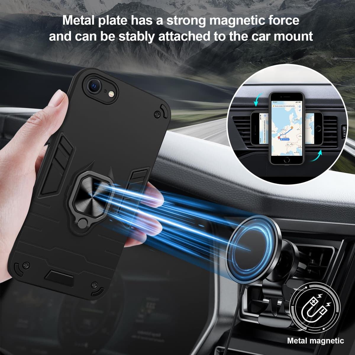 Funda para CMF Phone 2 Pro, Carcasa Antigolpes con Soporte anular metálico, Case Protectora de Grado Militar, Negro — view 1520