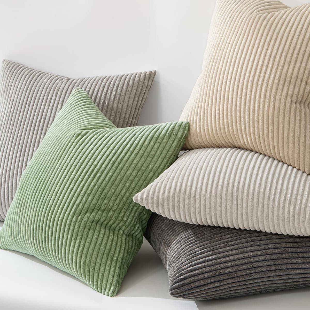 MIULEE Set of 2 Striped Corduroy Square Throw Pillow Case Soft Cushion Covers Sham Home for Sofa Couch/Bedroom Decorative Fluffy Large Pillowcases 18x18 Inch 45x45cm Sage Green — view 4