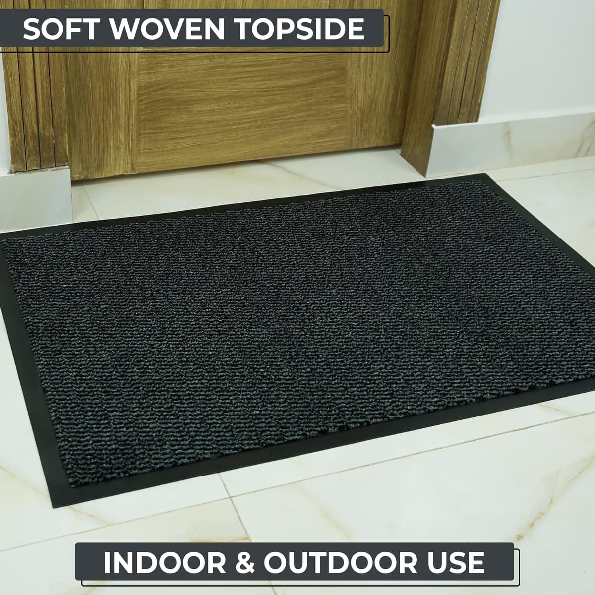 TrendMakers Door Mat Indoor & Outdoor Non-Slip Rubber Backed door mats indoor Super Absorbent Washable Dirt Trapper doormats - Durable & wrinkle-free Barrier Rug (Anthracite/Black - 40cm x 60cm) — view 8