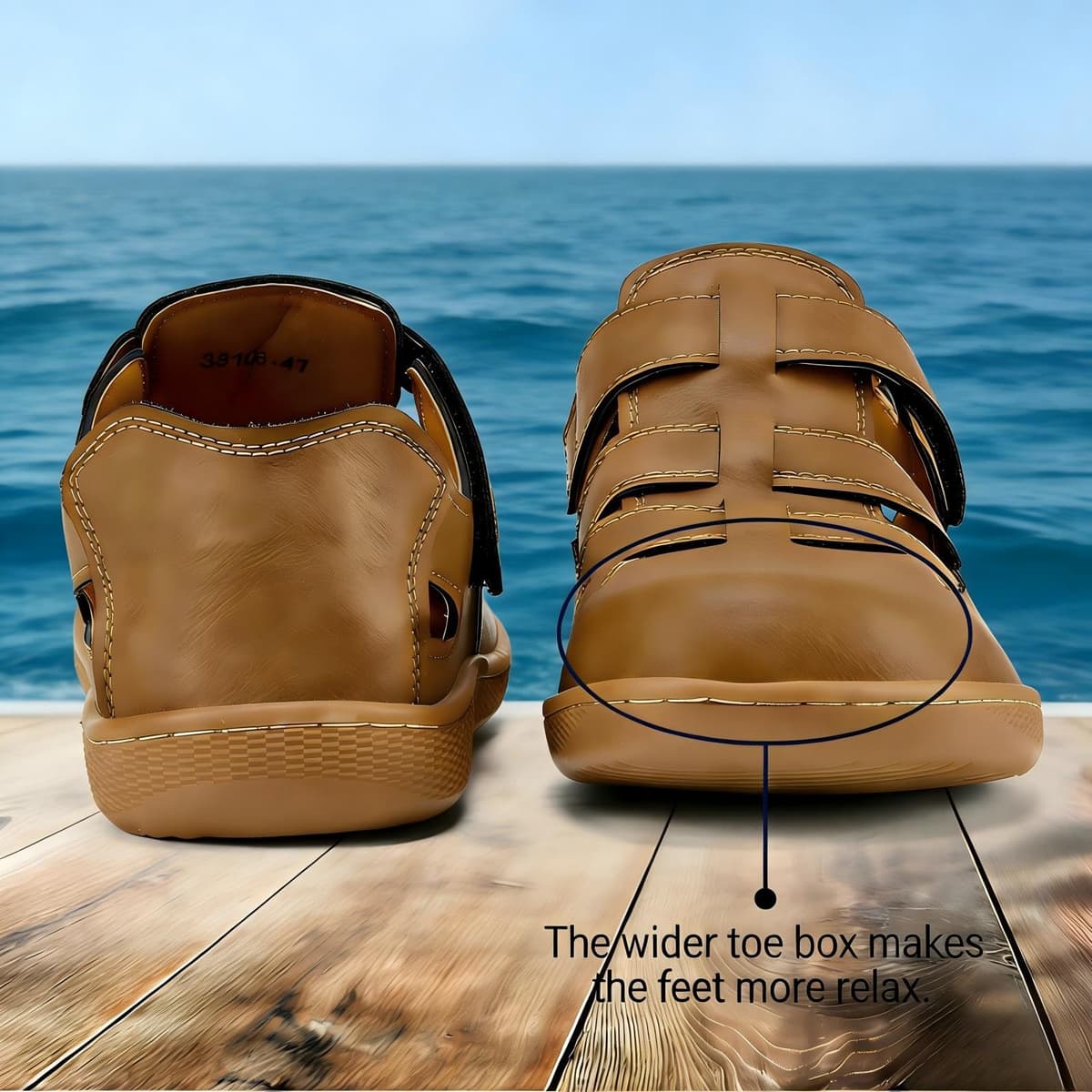 Sandalias de Hombre Cerradas de Piel Sintética con Velcro Ajustable, Cómodas para Caminar, Sandalias Pescador Transpirables para Verano y Uso Casual — view 5