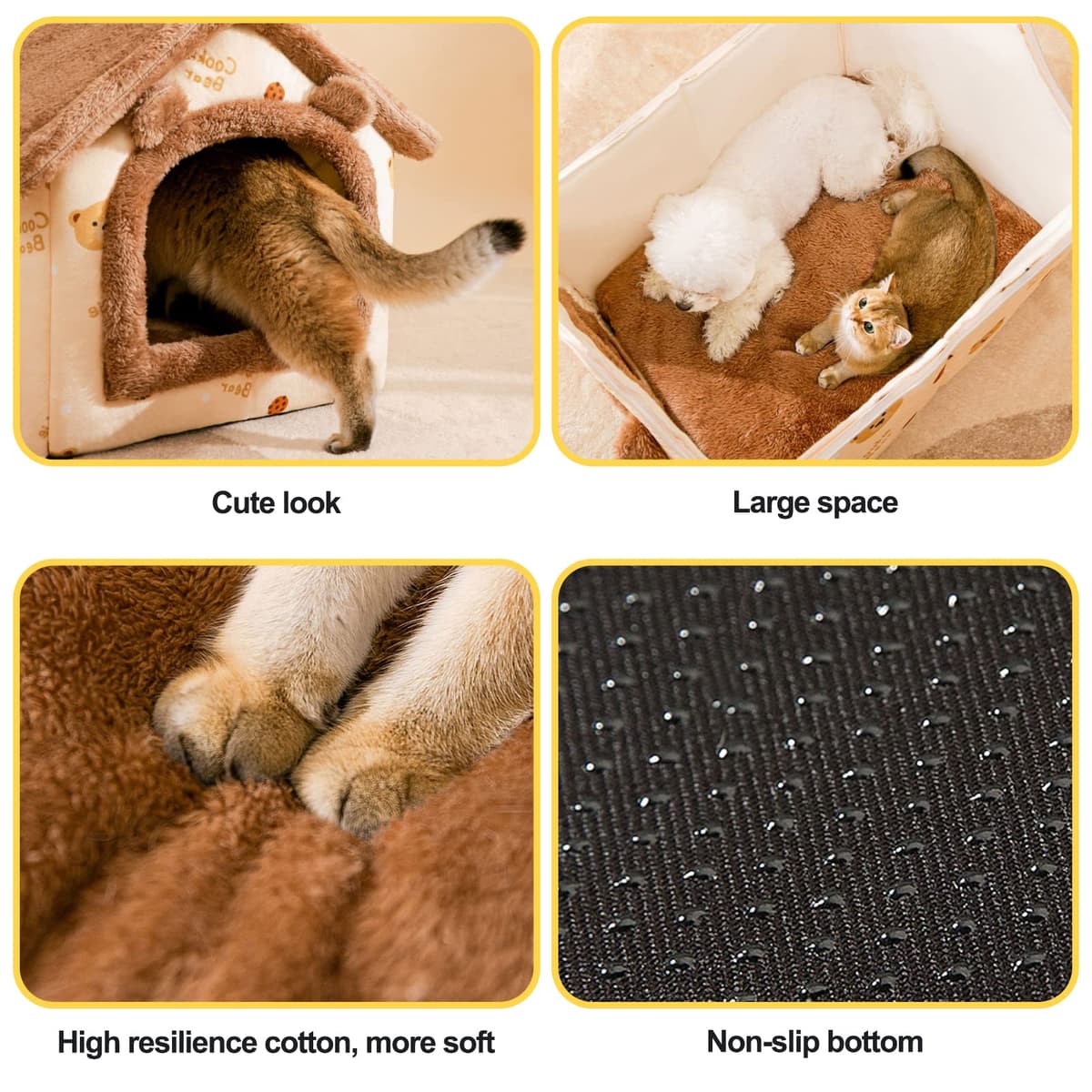 Galatée Cama De Cueva De Gato, Cama Lavable para Perros, Iglú De Felpa Cálida y Acogedora para Gatos, Casa para Mascotas Plegable, Cama para Mascotas con Fondo Antideslizante(S, Oso Pardo Oscuro) — view 5