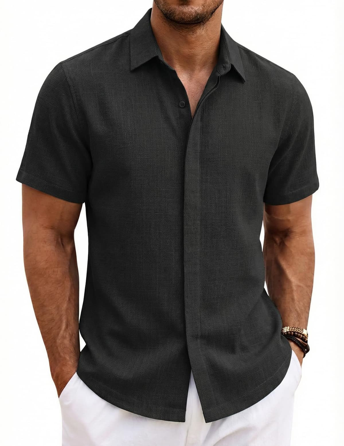 COOFANDY Camisa Hombre Manga Corta Verano 100% Algodón Camisas Hombre Casual Regular Fit — view 9