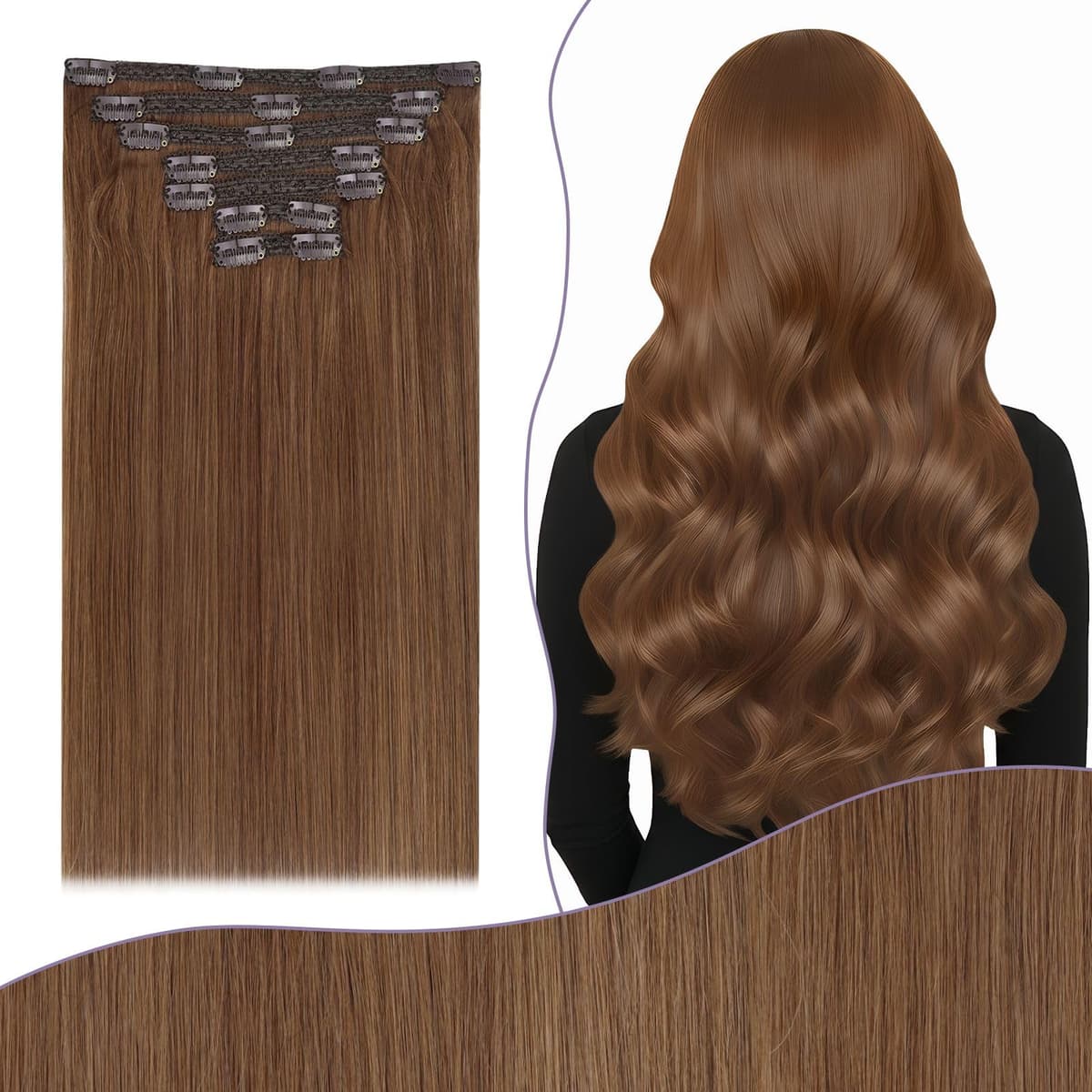 Fshine Clip in Hair Extensions Human Hair Copper Hair Extensions 18 Inch 120 g 7 pcs Color 330 Natural Straight Hair Extensions for Women Real Human Hair — view 33