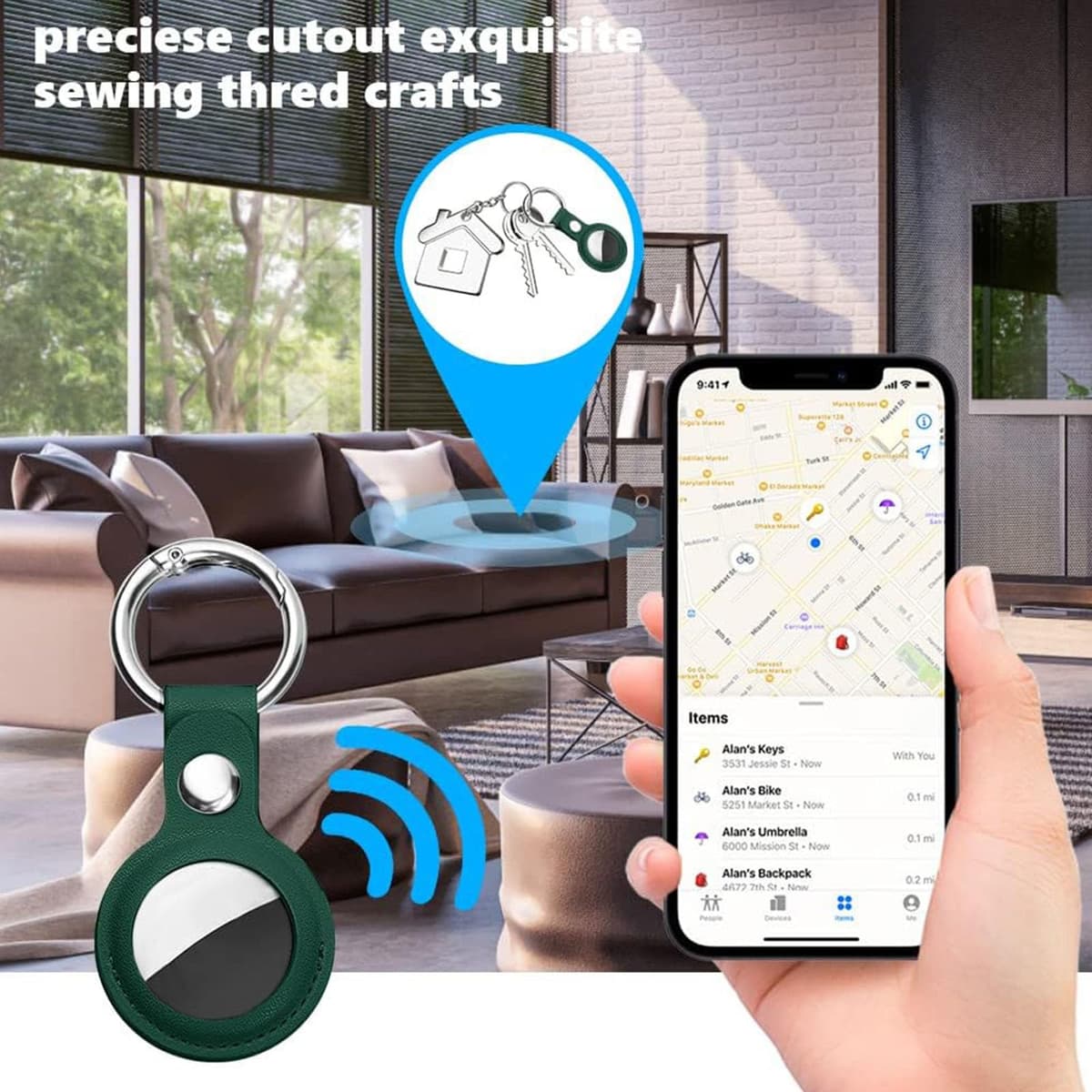 Ainiv Keychain for AirTag, 1 Piece Keychains for AirTag Protective Case, PU Locator Portable Anti-Lost, Protective Leather Case Bluetooth Tracker Pets and Backpacks — view 5