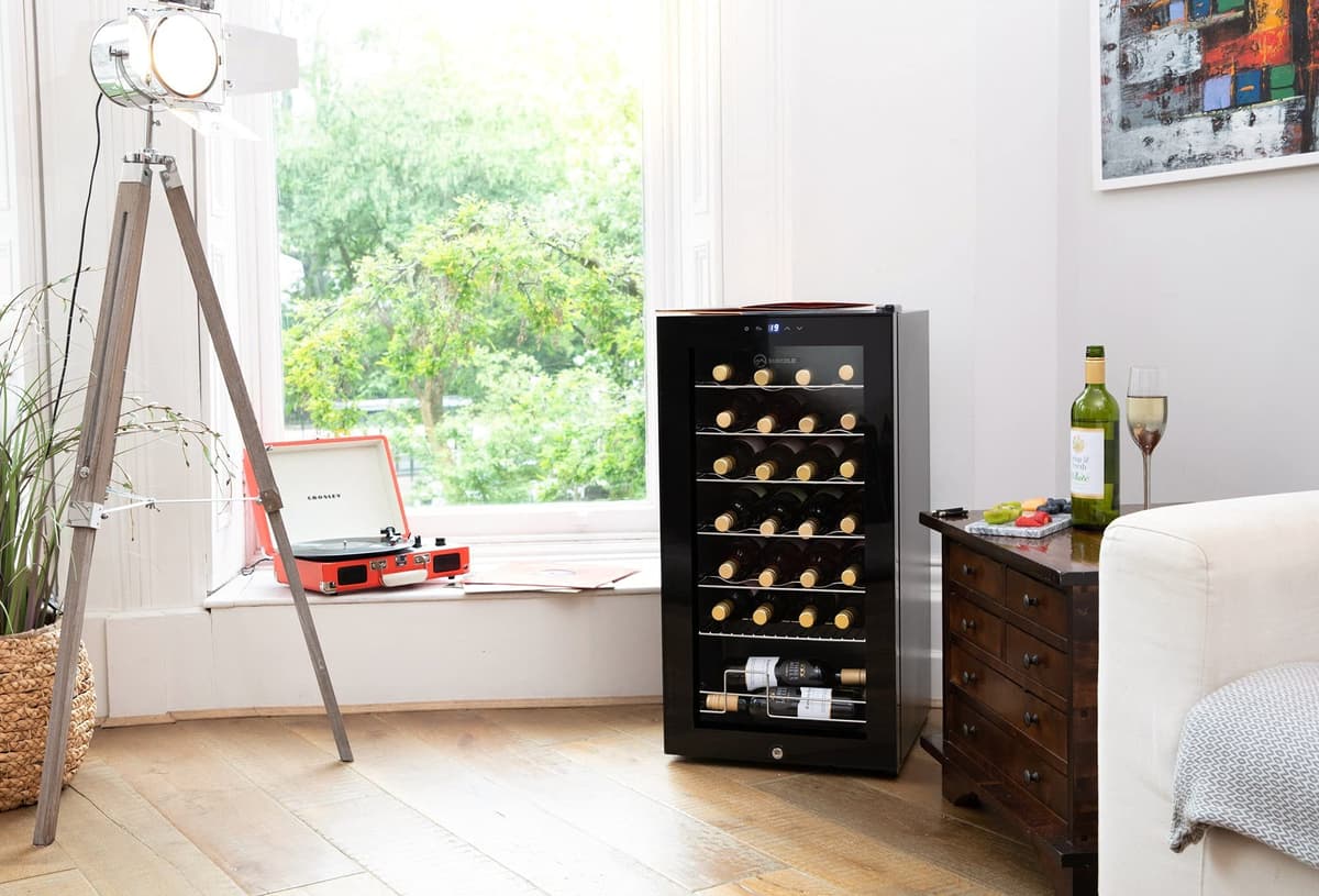 Subcold Viva28 LED – Under-Counter Wine Fridge Black | 3-18°C | Wine Cooler | LED + Lock & Key | Glass Door Drinks Cellar | Single-Zone (28 Bottle) — view 2