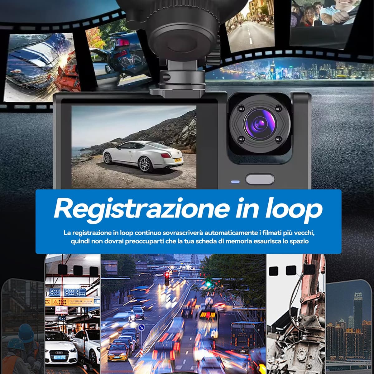 3 Channel 1080P Dash Cam with APP Control, 5GHz WiFi, Card Included 32GB SD, 170° Wide Angle, Loop Recording, G-Sensor, 24H Parking Mode — view 2