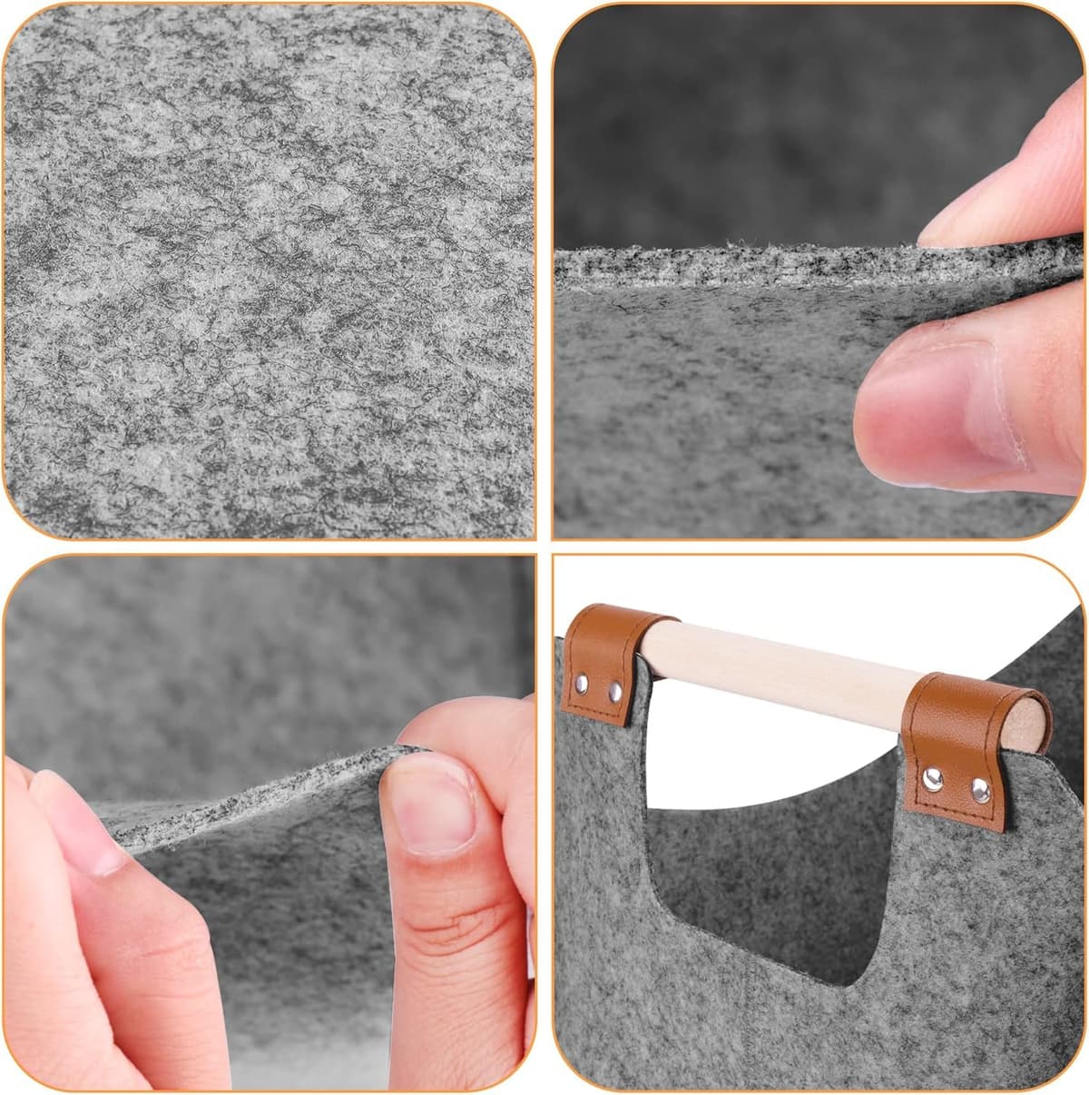 Leñero interior XL cesta de fieltro de fieltro extra grueso y asa reforzada | Cesta leña plegable bolsa de fieltro para la compra, leña, periódico o leña(gris tórtola) — view 4