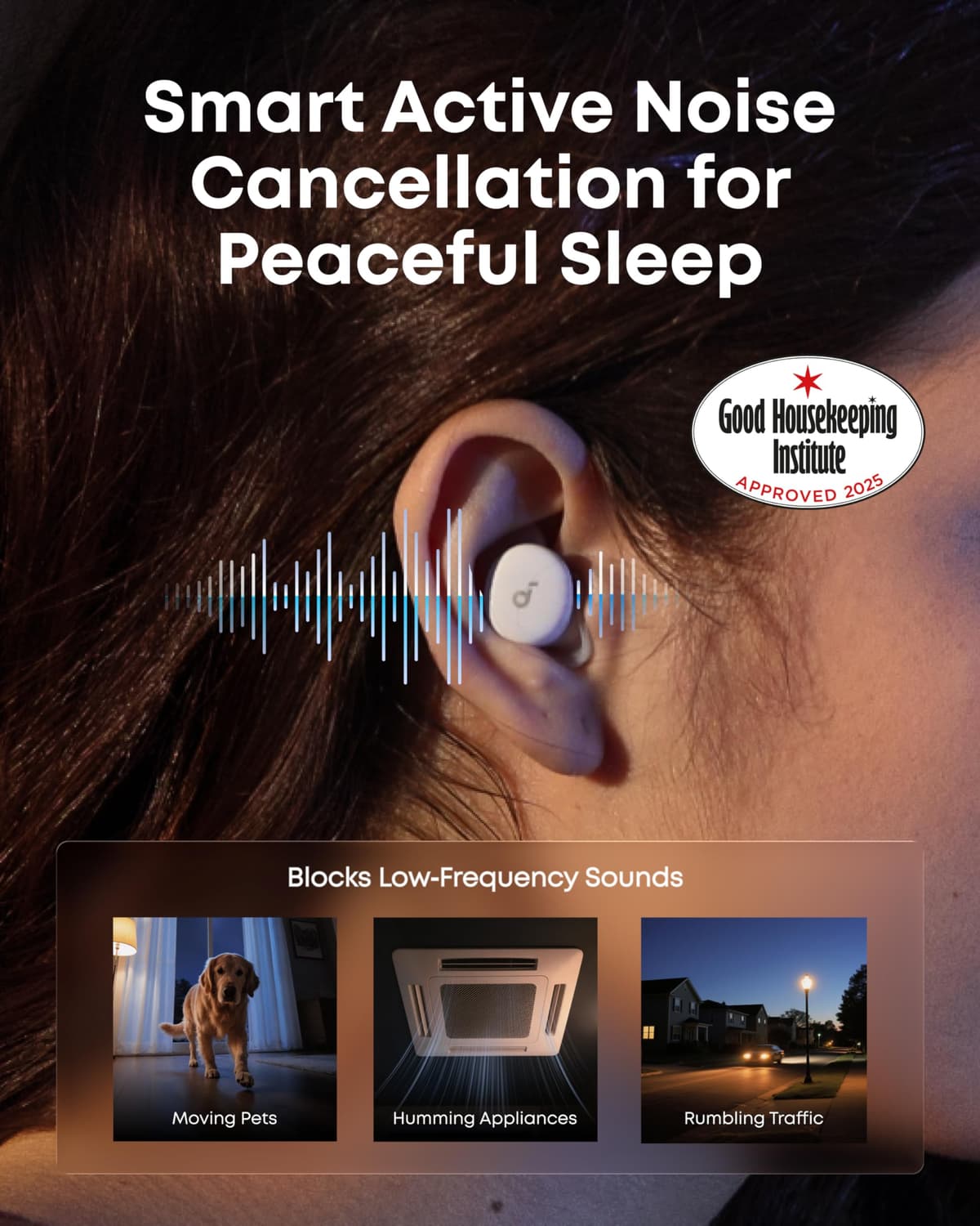 soundcore Sleep A30 by Anker, Ultra‑Comfortable Earbuds for Side Sleepers, Dedicated App, Sleep Monitoring, Soothing Sound Masking Technology for All‑Night Rest (White) — view 3