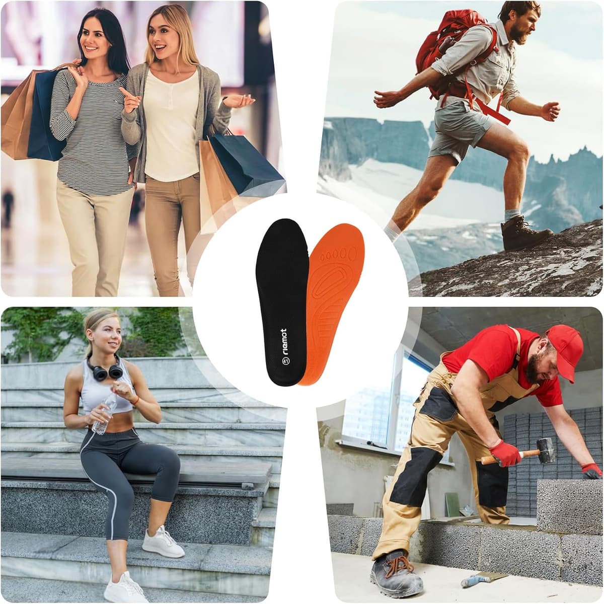 riemot Sport Insoles for Men & Women – Shock-Absorbing Sports Insole for Running, Walking, Cushioned Breathable Shoe Inserts for Hiking, Active Lifestyles Soft Inner Soles 1 Pair 3 Black — view 5