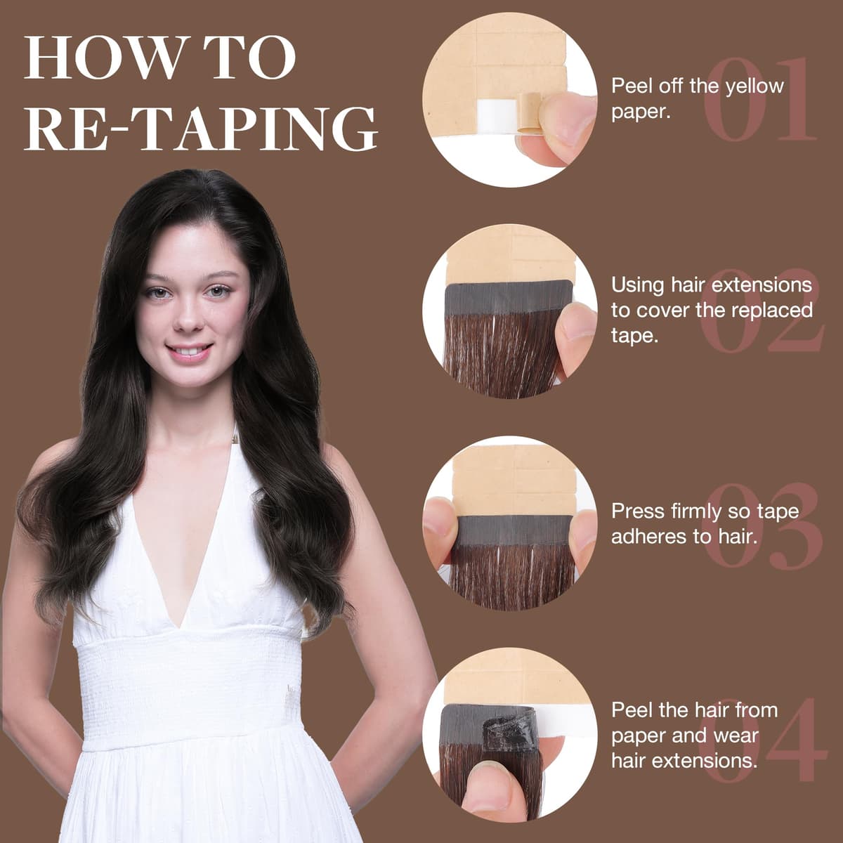 GOO GOO Tape in Hair Extensions human hair, tape Hair Extensions, 16inch 50g 20pcs, Human Hair Extensions, 2 Dark Brown — view 3