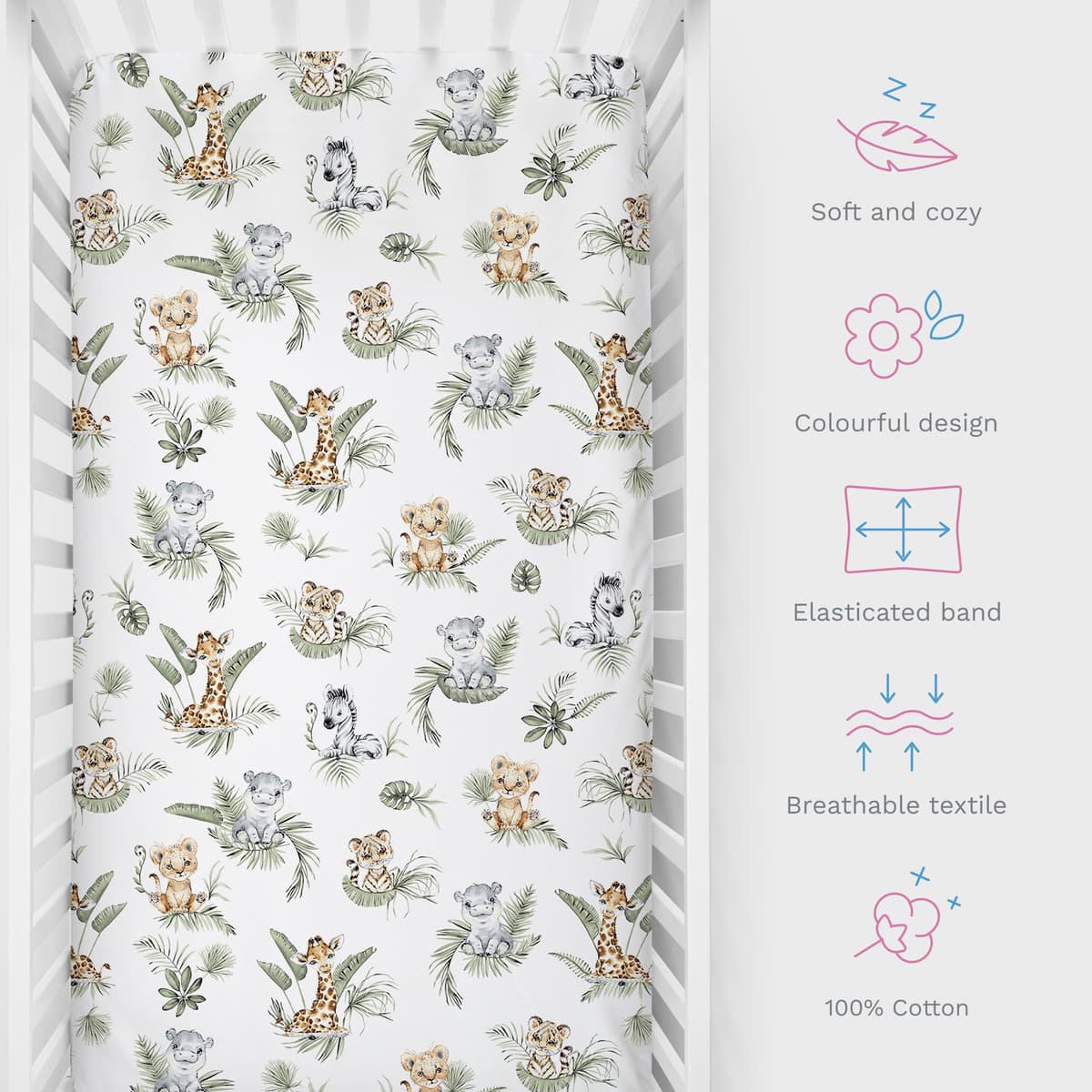 Baby Comfort Nursery 100% Cotton Fitted Sheet to fit 83x50 cm Co-Sleeper Crib (Safari) — view 2