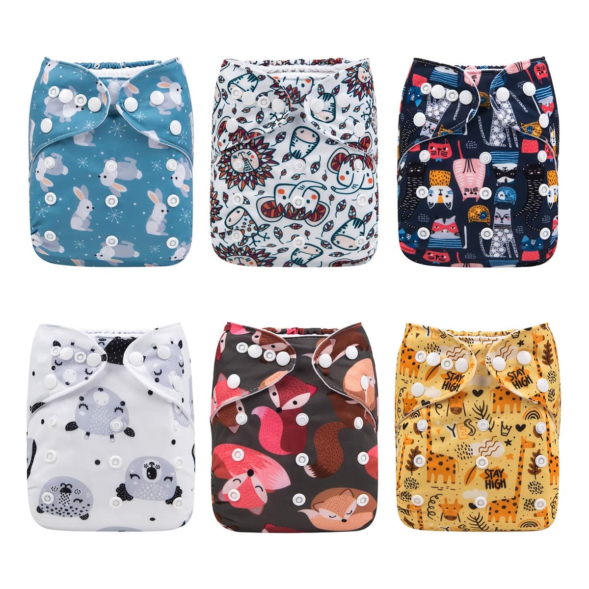 ALVABABY Pack 6pcs Pañales de tela ajustables y lavables de bolsillo + 12 insertos 6DM19-ES — view 2