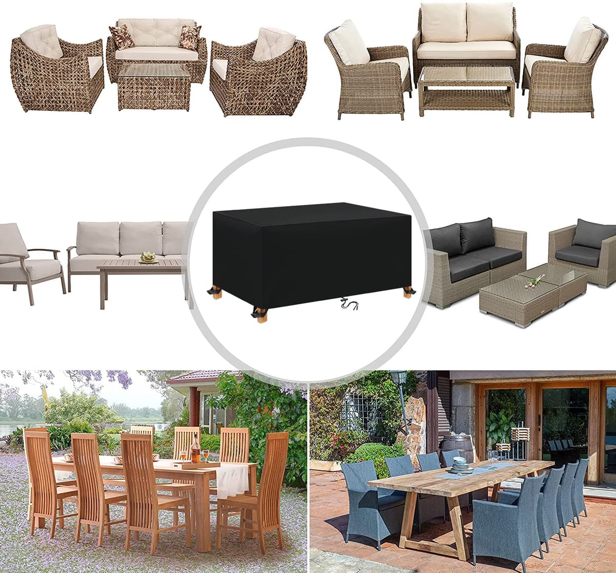 Funda Mesa Jardin Impermeable 300x200x100cm Varios tamaños 600D Oxford Rectangular Cubre Mueble Jardin Funda Impermeable Anti-UV Resitente al Polvo para Muebles de Exterior sillas mesas — view 4