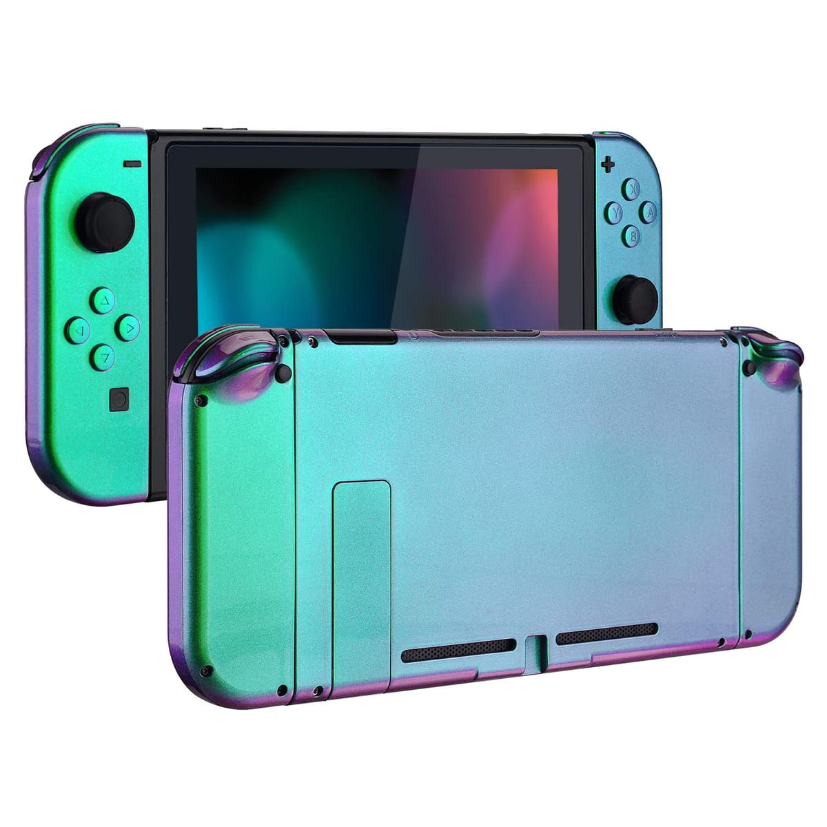eXtremeRate Back Plate for Nintendo Switch Console, NS Joy con Handheld Controller Housing with Full Set Buttons, DIY Replacement Shell for Nintendo Switch - Chrome Gold — view 21