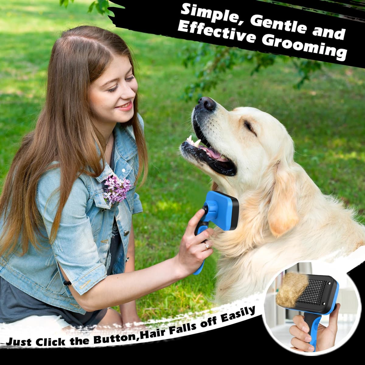 3PCS Self Cleaning Slicker Brush & Pet Grooming Rake & Flea Comb for Dogs, Cats and Horses | Double-Sided Dematting Comb & Skin Friendly Deshedding Grooming Tool | Premium Pet Supplies (Blue) — view 5