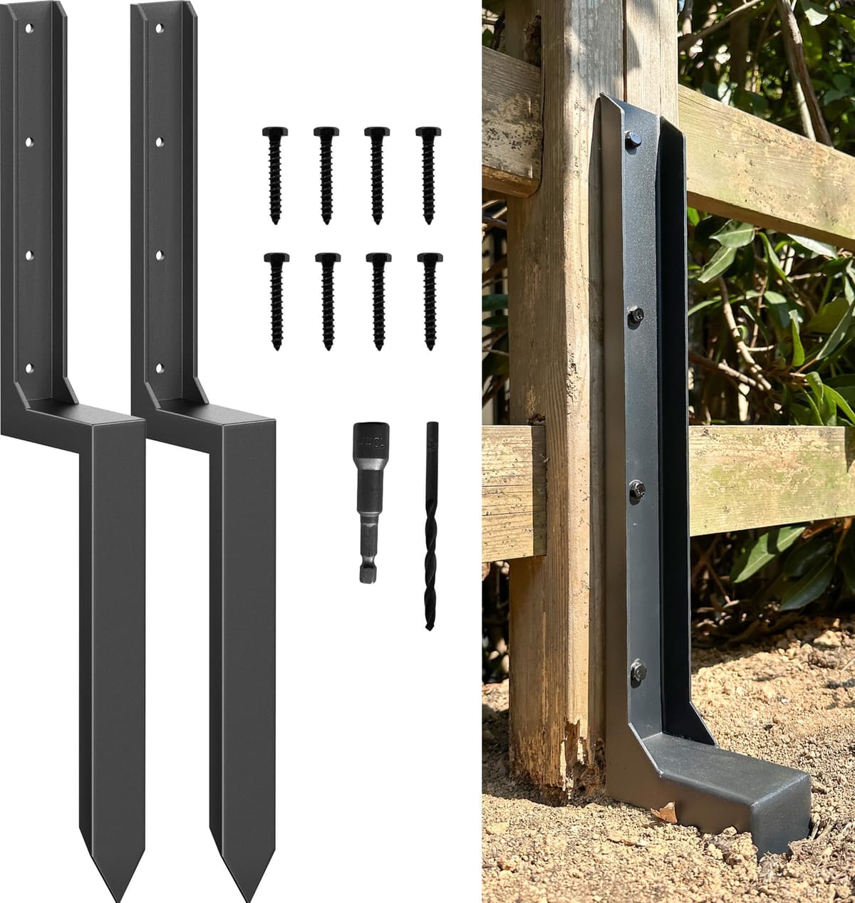 Fence Post Repair Kit - One-Piece Steel Anchors & Stakes to Quick Fix Broken/Leaning 4x4/6x6 Wood Posts (Thickened 11-Gauge, 4-Pack) — view 7