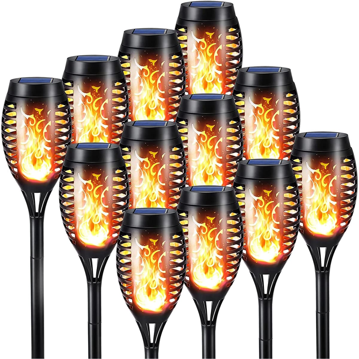 Geemoo 6 Pack Solar Flickering Dancing Flame Lights Waterproof Solar Torch Lights for Outdoor Garden Patio Pathway Yard Driveway Decorative, Warm White — view 11