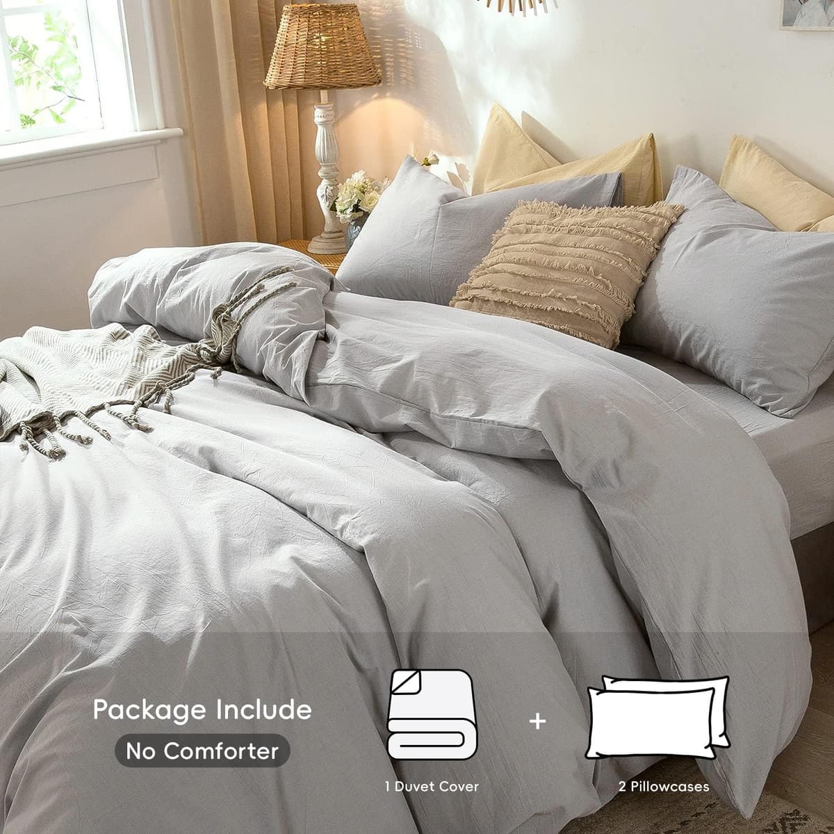 MooMee Bedding Duvet Cover Set 100% Washed Cotton Linen Like Textured Breathable Durable Soft Comfy (Tannish Linen Grey, King) — view 240