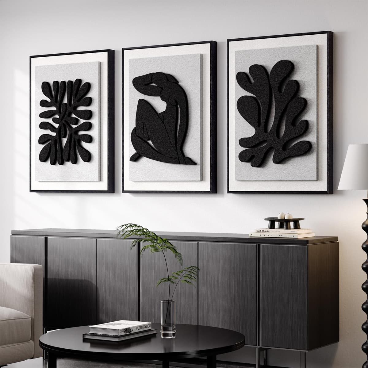 Large 3D Textured Framed Abstract Wall Art for Living Room, 3 Piece Modern Paintings Artwork for Walls, Black White Brown Geometric Sandstone Texture Pictures for Hallway Office Home Decor 24x36 In — view 48