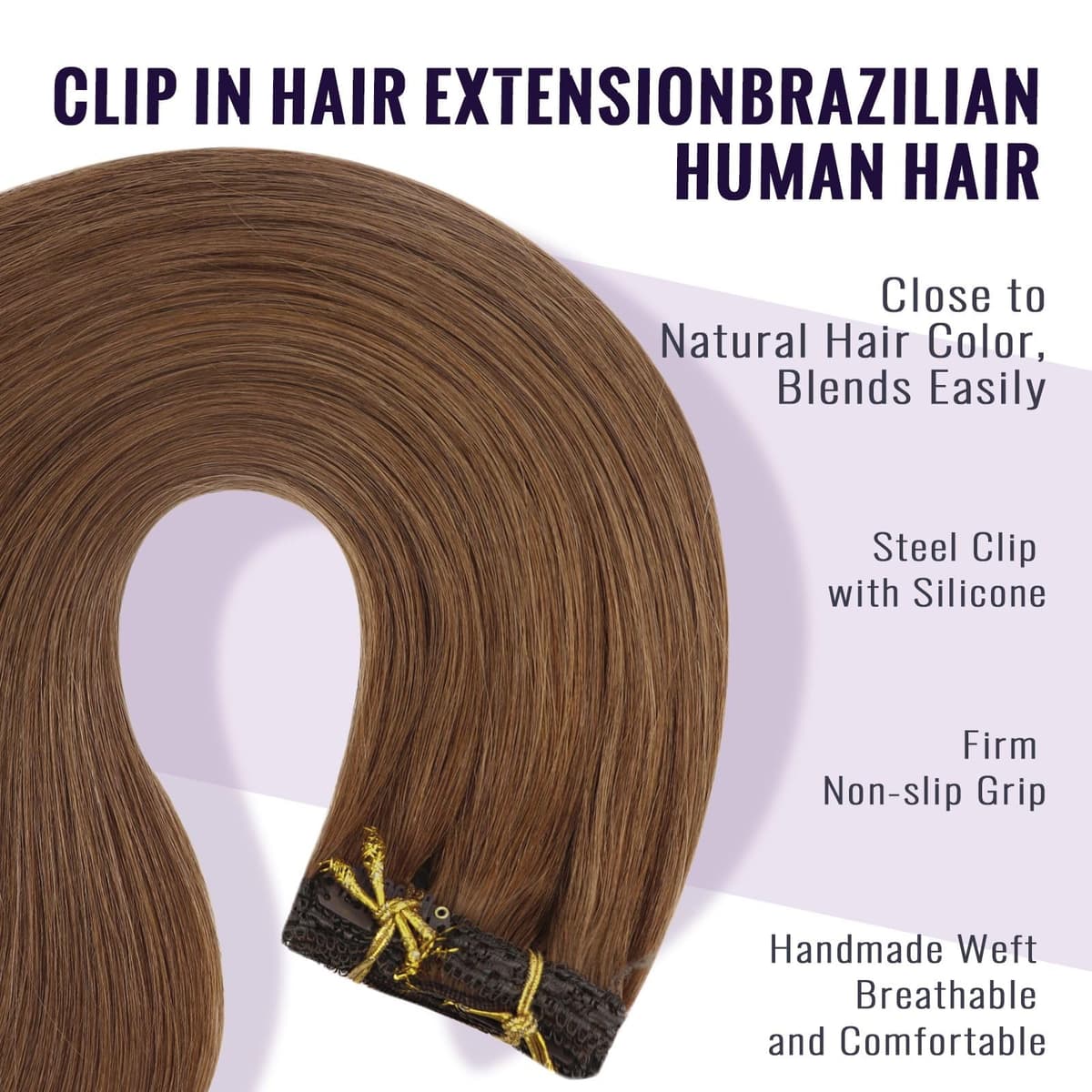 Fshine Clip in Hair Extensions Human Hair Copper Hair Extensions 18 Inch 120 g 7 pcs Color 330 Natural Straight Hair Extensions for Women Real Human Hair — view 3