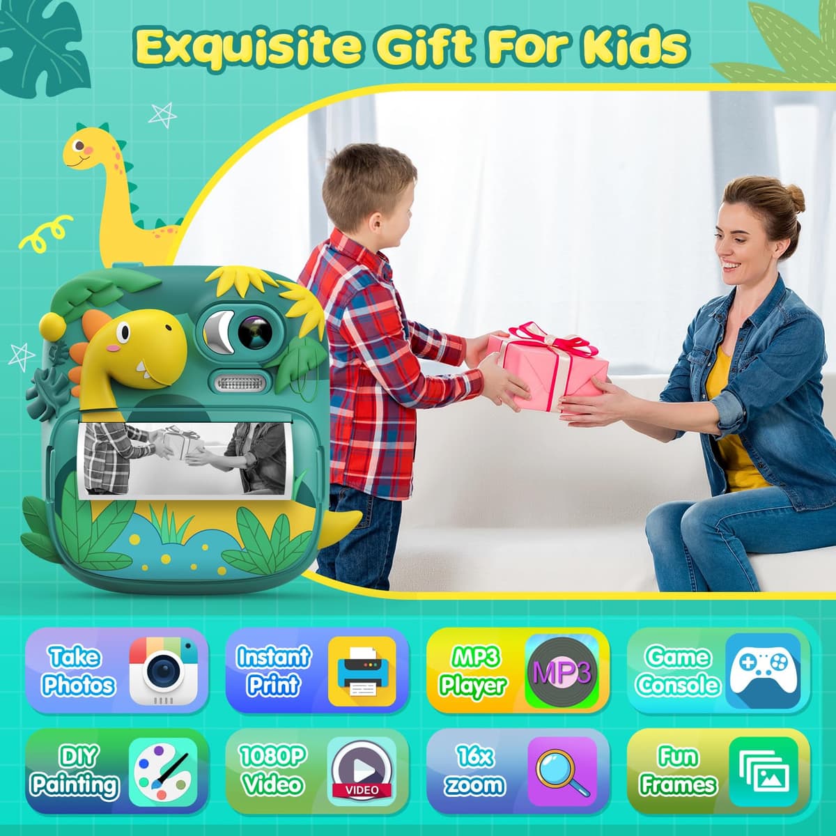 Camara Fotos Infantil Instantanea, CAMCLID 2,4 Pulgada Cámara Instantánea para Niños con Tarjeta de 32GB, Regalo para Niños de 3 a 12 Años(Verde) — view 2