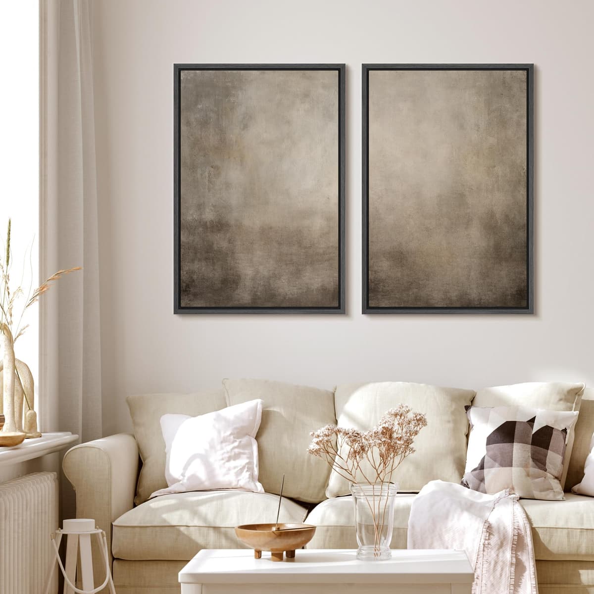 MUDECOR Framed Canvas Print Wall Art Monochromatic Gradient Abstract Minimalist Gray Illustrations Modern Art Decorative Bohemian Colorful Chic for Living Room, Bedroom, Office - 16"x24"x2 Black — view 2
