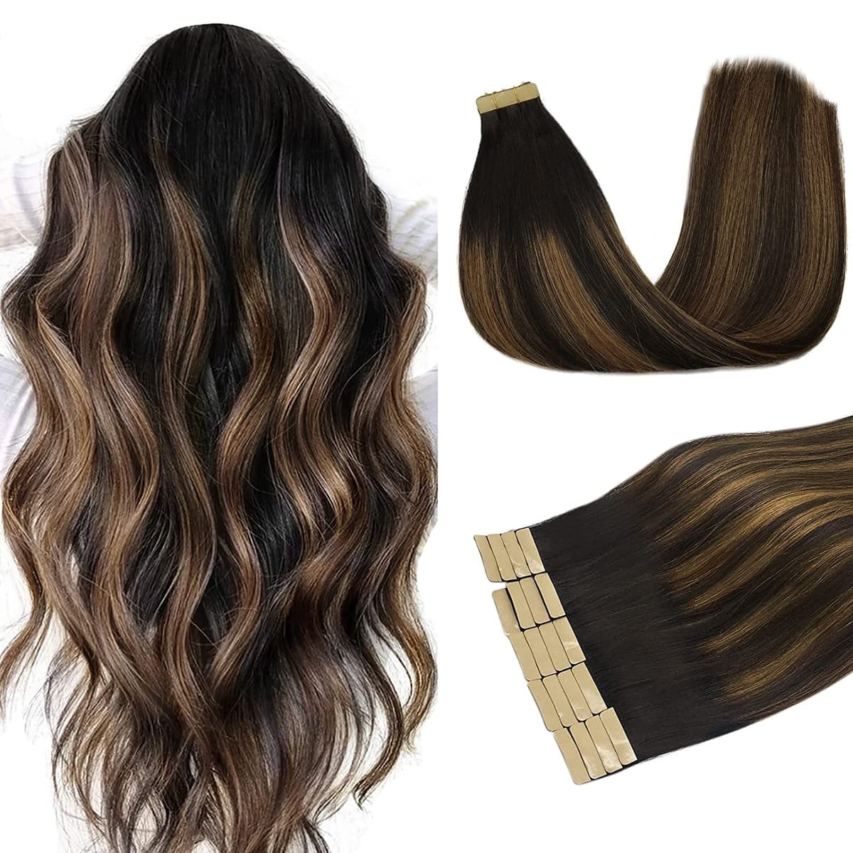 DOORES Tape in Hair Extensions Human Hair, Balayage Dark Brown to Chestnut Brown 50g 20pcs 18 Inch, Human Hair Extensions Natural Remy Straight Skin Weft — view 24