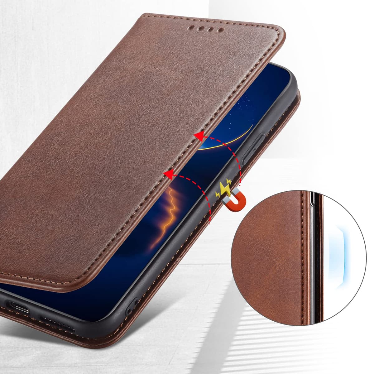 Case for Galaxy A23 4G / Galaxy A23 5G / Galaxy M23 5G, Classic PU Leather Magnetic Wallet Case, Flip Folio Protective Phone Cover Compatible with Samsung Galaxy A23 / F23 5G, Brown — view 4
