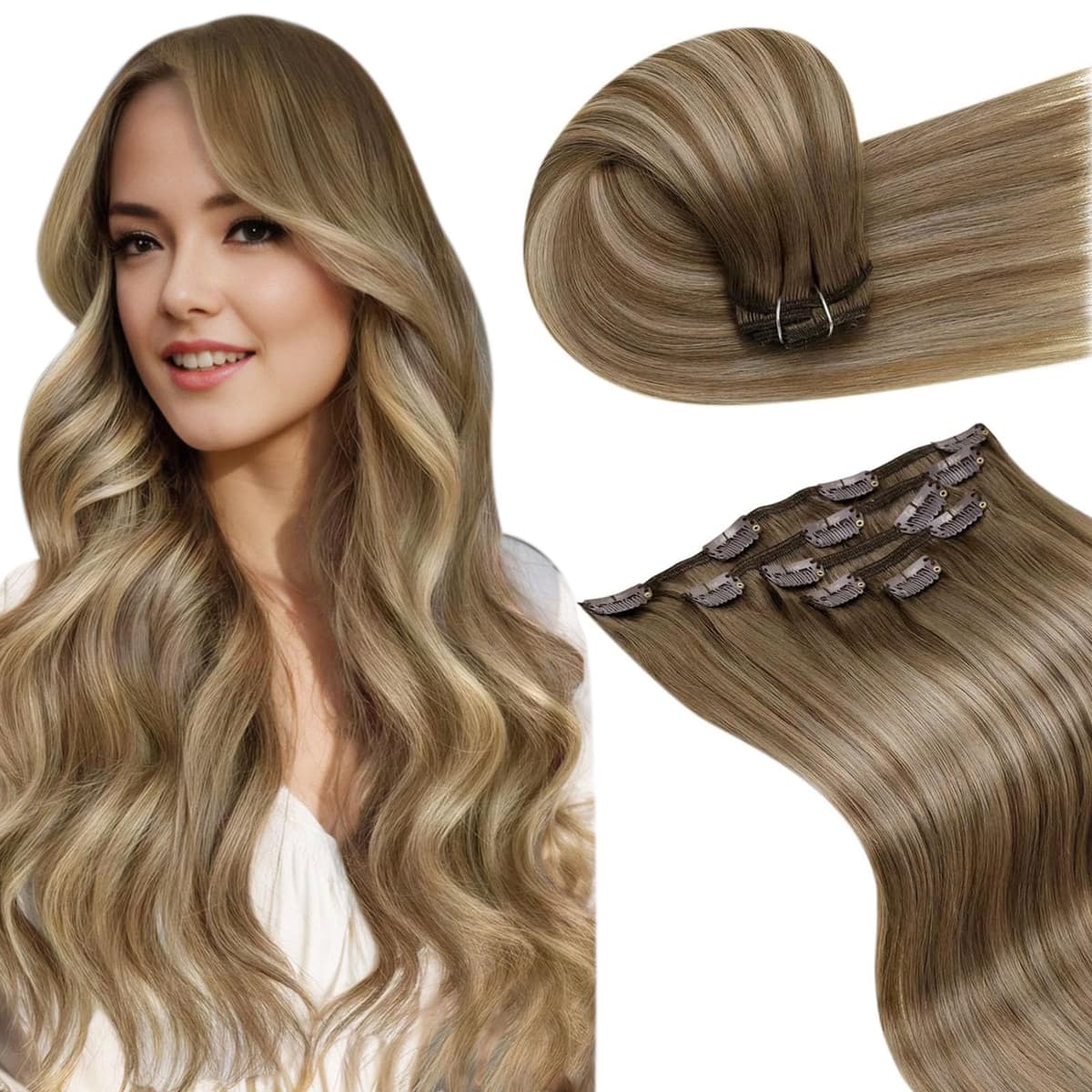 LaaVoo Hair Extensions Clip in Real Human Hair Brown Clip in Hair Extensions Dark Brown Remy Straight Hair Full Head Double Weft 80g 5pcs 14 Inch #4 — view 52