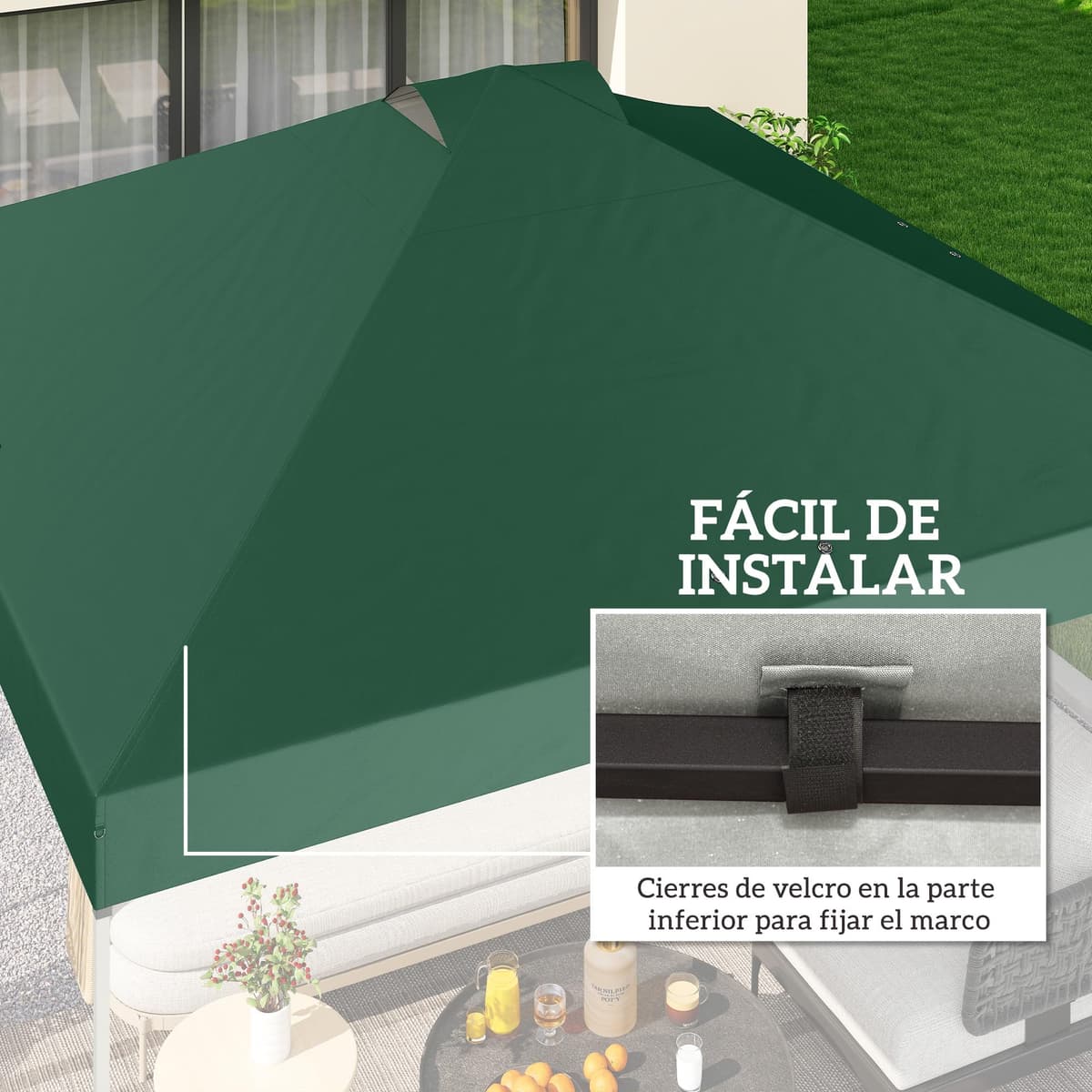 Outsunny Toldo de Pérgola de Recambio 3x3 m Techo de Repuesto para Carpa Plegable de Jardín de Tela Oxford 210D con 8 Orificios de Drenaje y Doble Ventilación Protección UV 50+ Solo TOLDO Verde — view 5