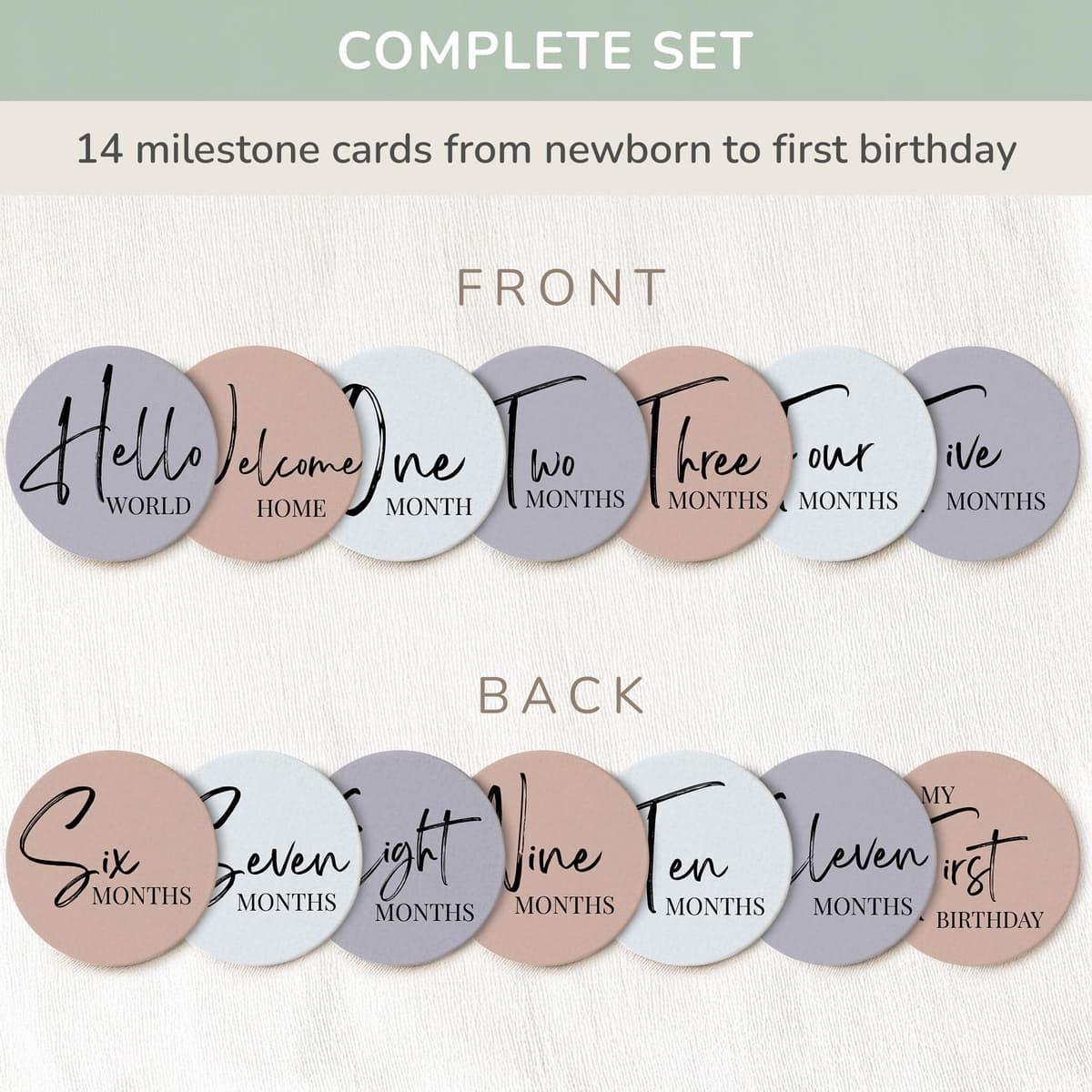 Tiny Trees® Baby Milestone Cards – 7 Double-Sided Milestone Baby Cards Signs for Monthly Photos – Gender Neutral Newborn Baby Gifts – Tear-Resistant Keepsake Baby Milestone Discs (0–12 Months) — view 4
