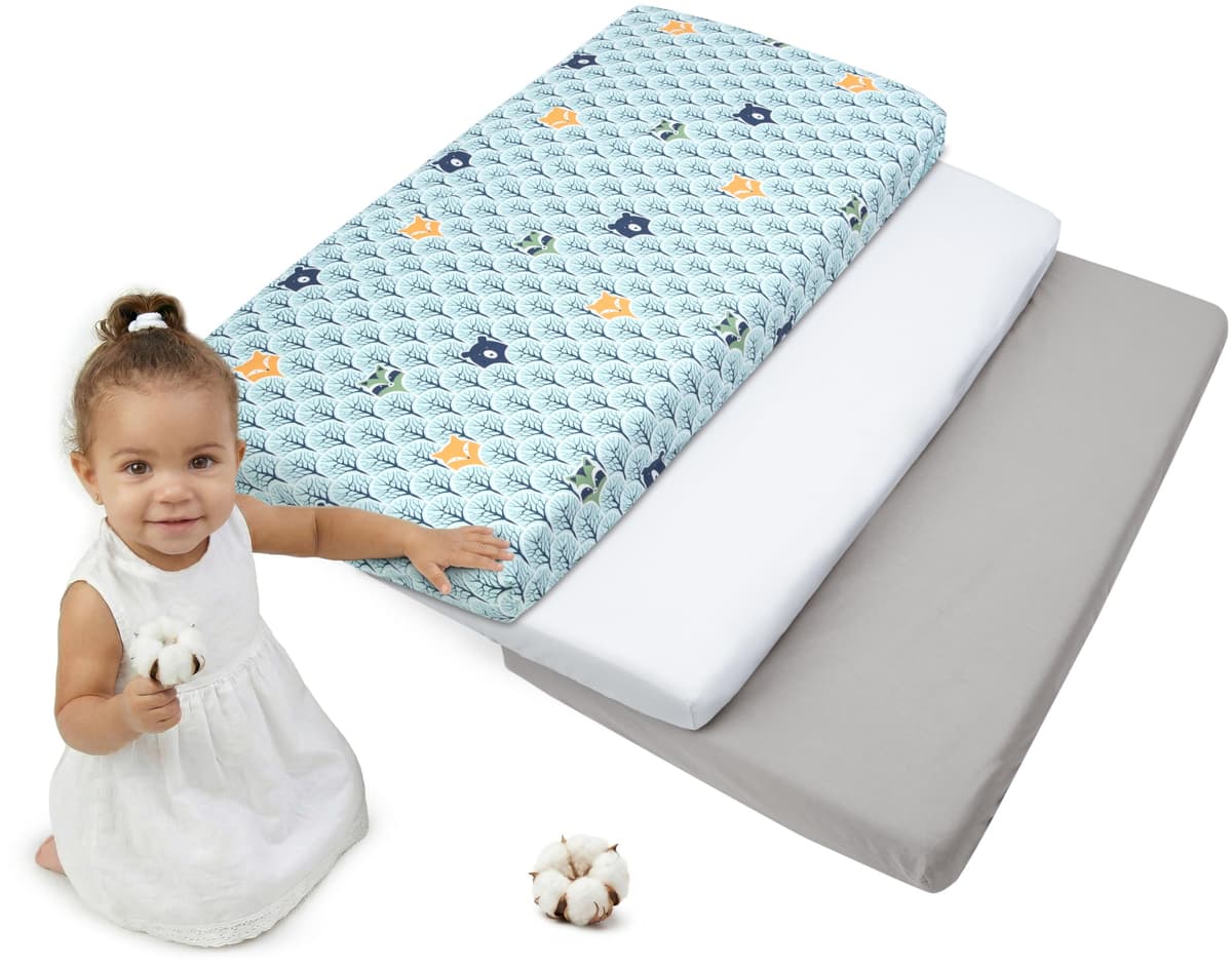 Medi Partners Sabana Bajera Cuna 60x120 Set de 3-100% Algodon Sabanas de Algodón Bebe Ropa de Cama para Bebés Dormir Cuna Fitted Bed Sheet Protector (Safari-Blanco-Gris) — view 11