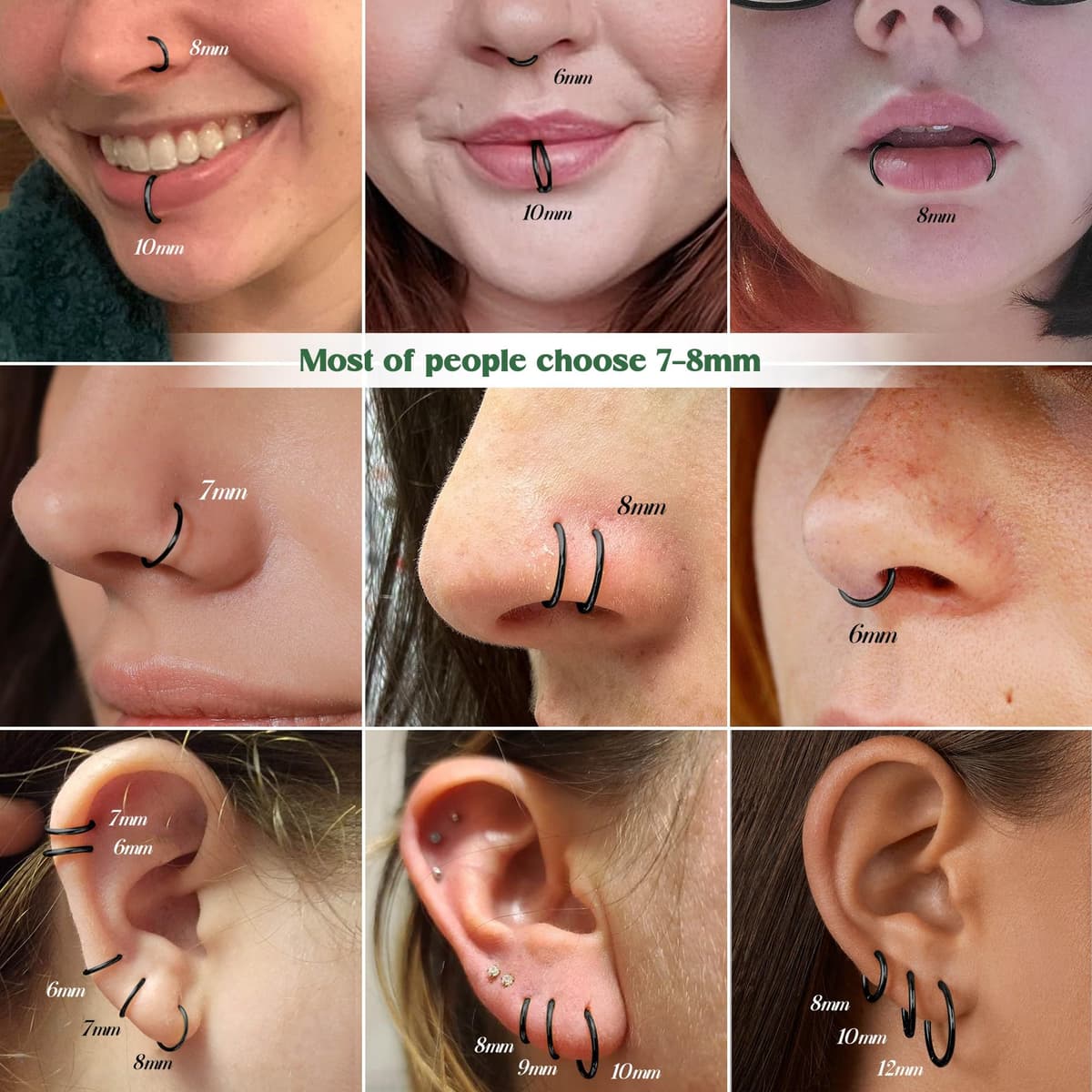 BodyBonita Piercing Nariz Aros con Bisagra - 316L Acero Quirúrgico sin Costuras Septum Piercing Labio CartíLago Hélix Daith Caracola Trago Torre Oro/Plata/Negro/Oro Rosa/Azul/Arcoíris — view 4