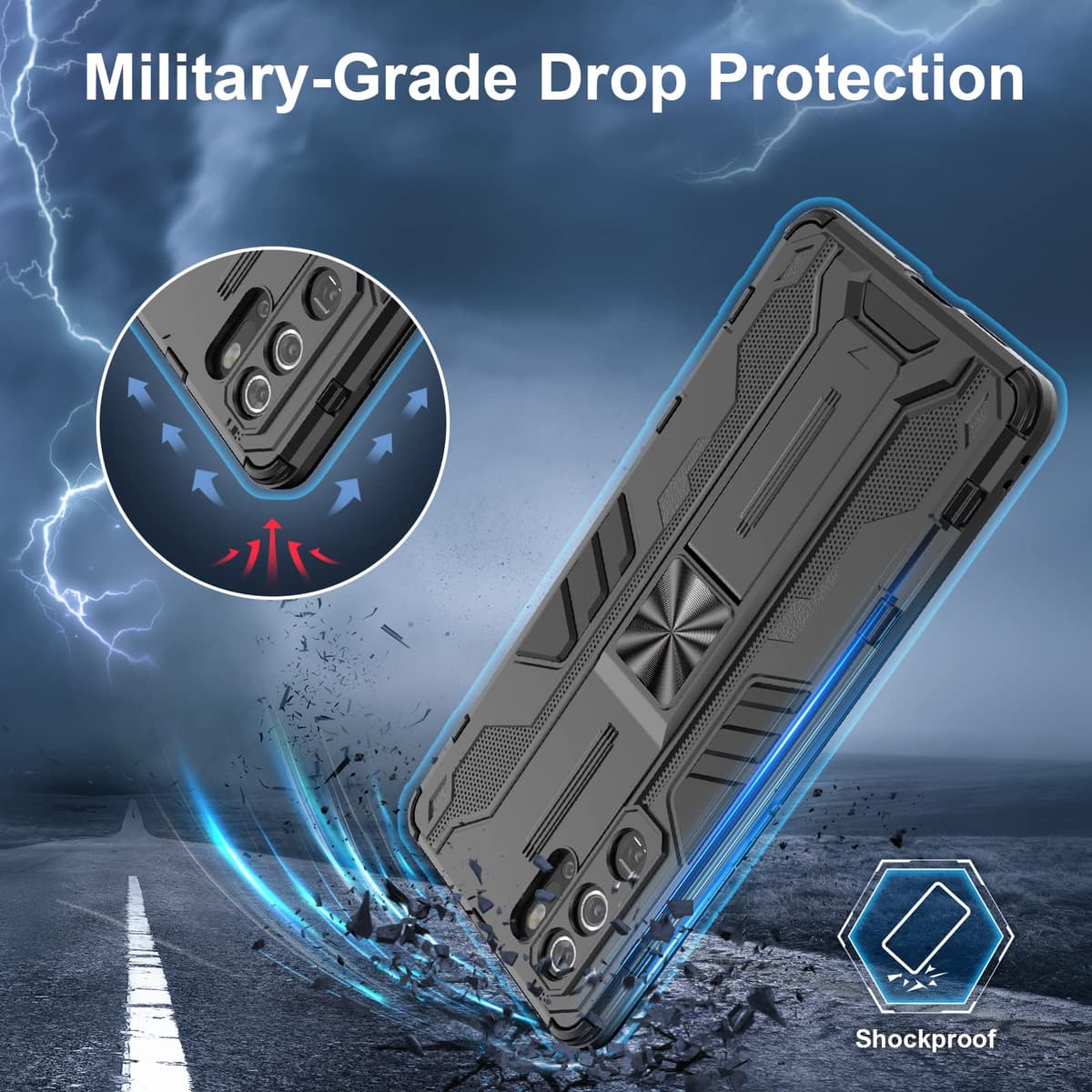 Funda para CMF Phone 2 Pro, Carcasa Antigolpes con Soporte anular metálico, Case Protectora de Grado Militar, Negro — view 1086