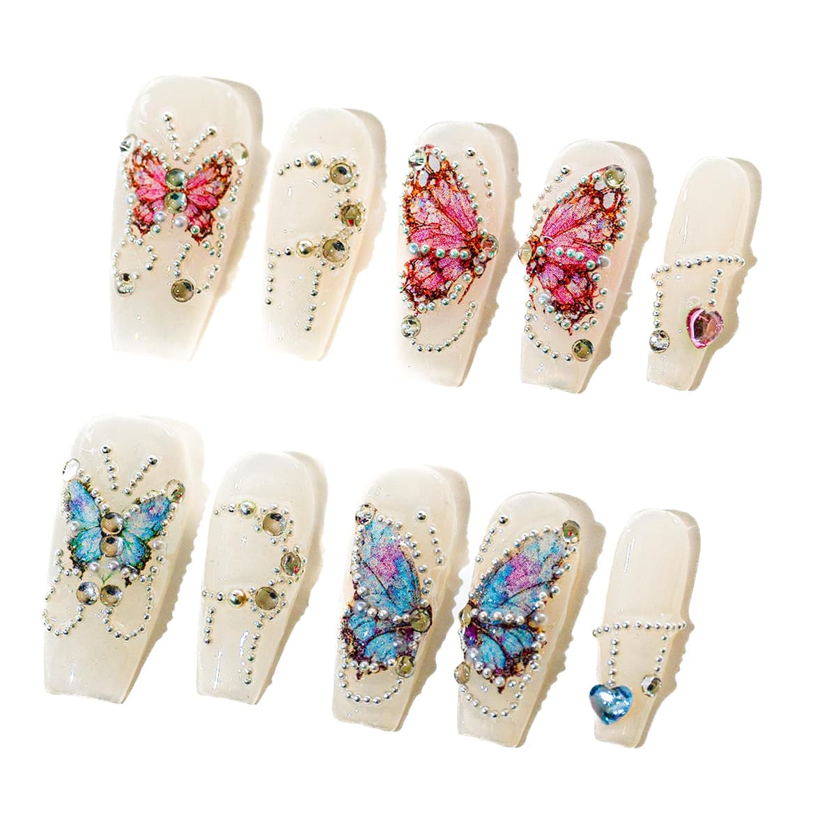 Sun&Beam Nails Handmade Press On Nail Long Coffin Ballerina Pink Flower Acrylic Fake Tip 3D Design Art Charms Cute with Storage Box 10 Pcs (S) — view 51