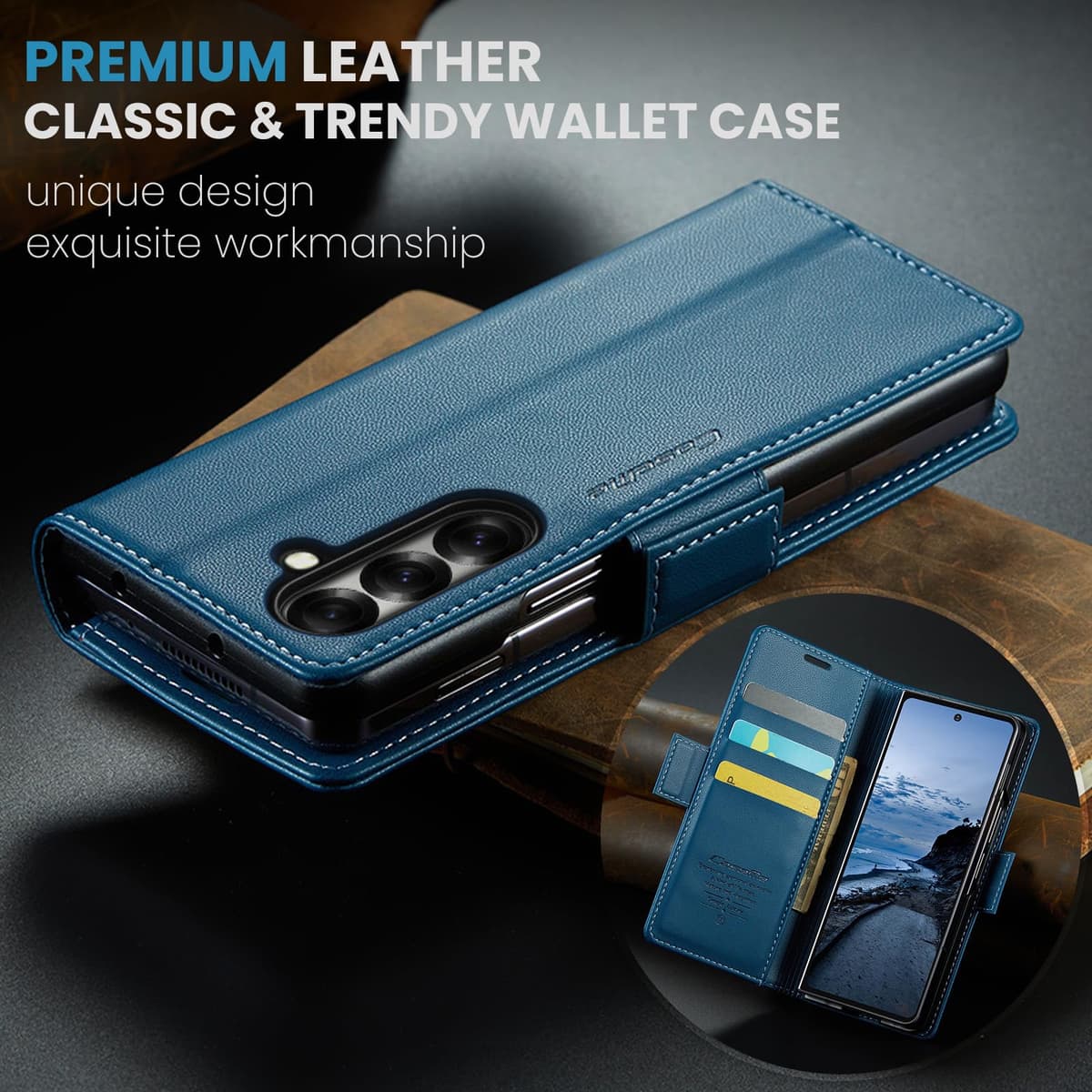 for Samsung Galaxy Z Fold 7 Case, Premium PU Leather Wallet Case Flip Cover with [RFID Blocking][Card Holder][Stand Function] Shockproof Protective for Samsung Galaxy Z Fold 7, Blue — view 7