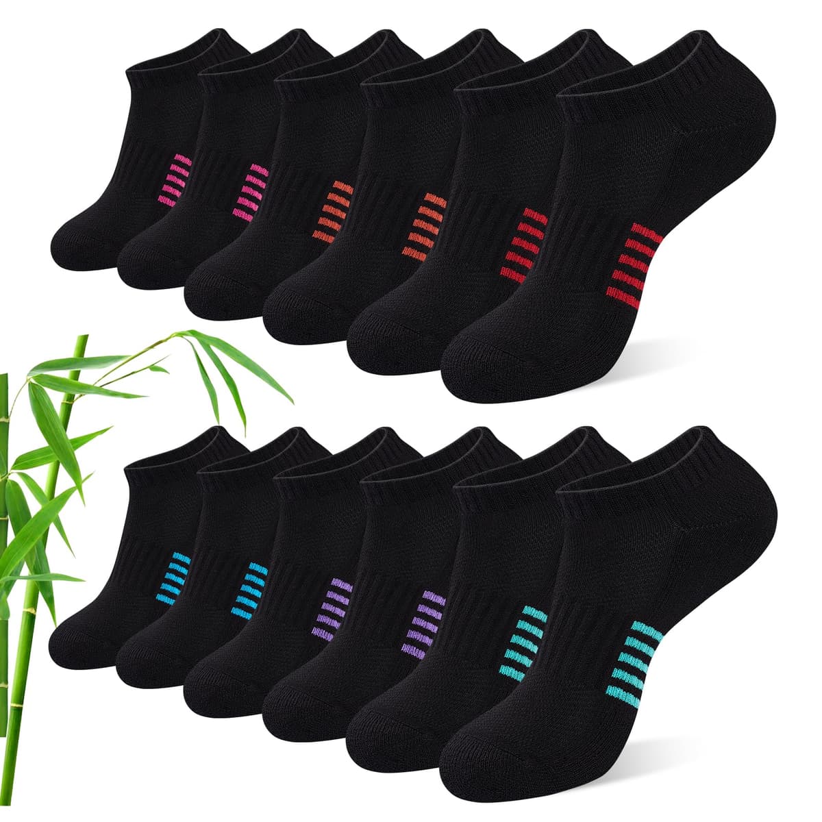 Bamboo Trainer Socks Womens 6 Pairs, Breathable Cushioned Ladies Ankle Socks, Anti Blister Short Athletic Sports Running Sock, Low Cut Summer Walking Sock