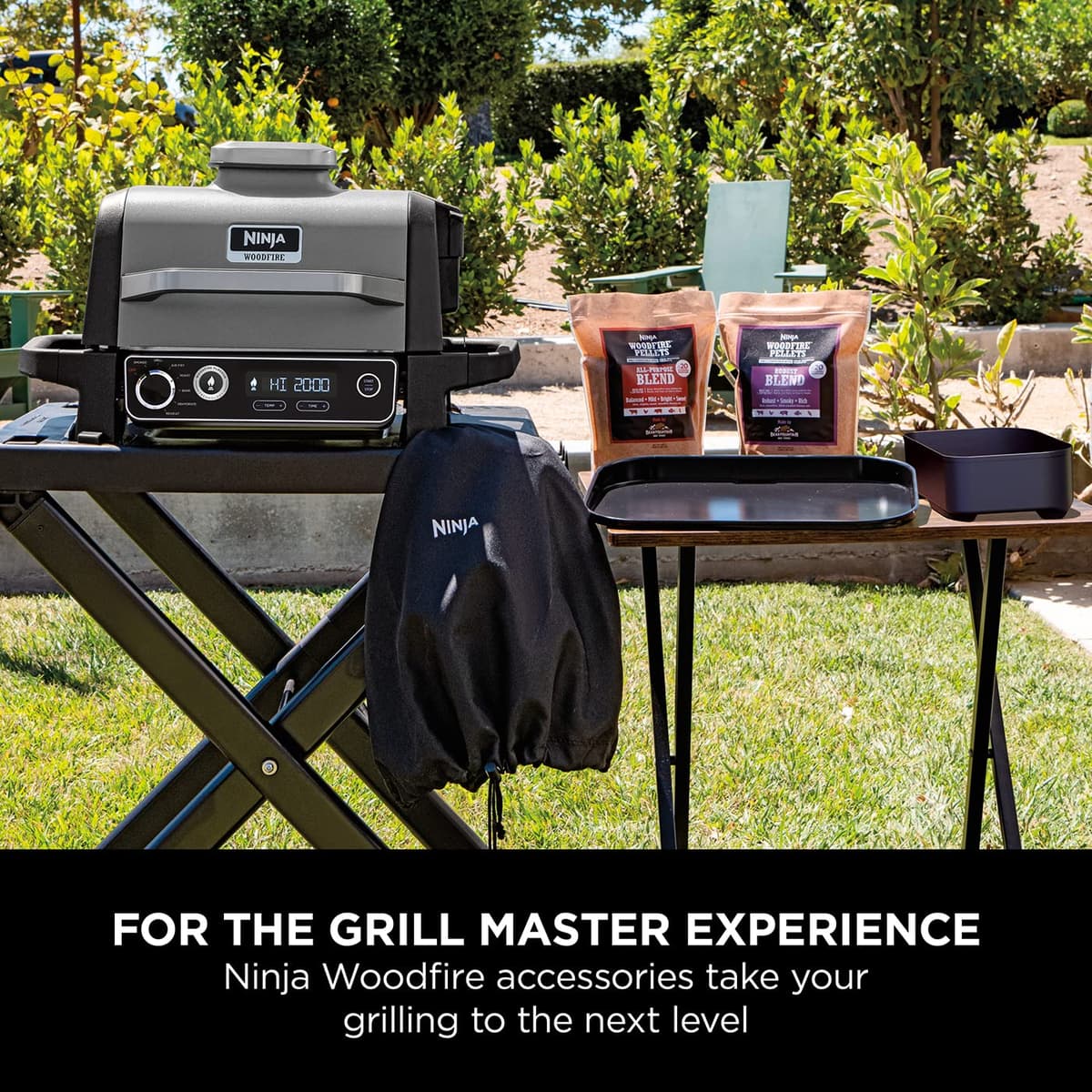 Ninja Woodfire Electric BBQ Grill & Smoker, 7-in-1 Outdoor Grill & Air Fryer, Roast, Bake, Dehydrate, Uses Woodfire Pellets, Weather Resistant, Non-Stick, Portable, Electric, Grey/Black, OG701UK — view 16