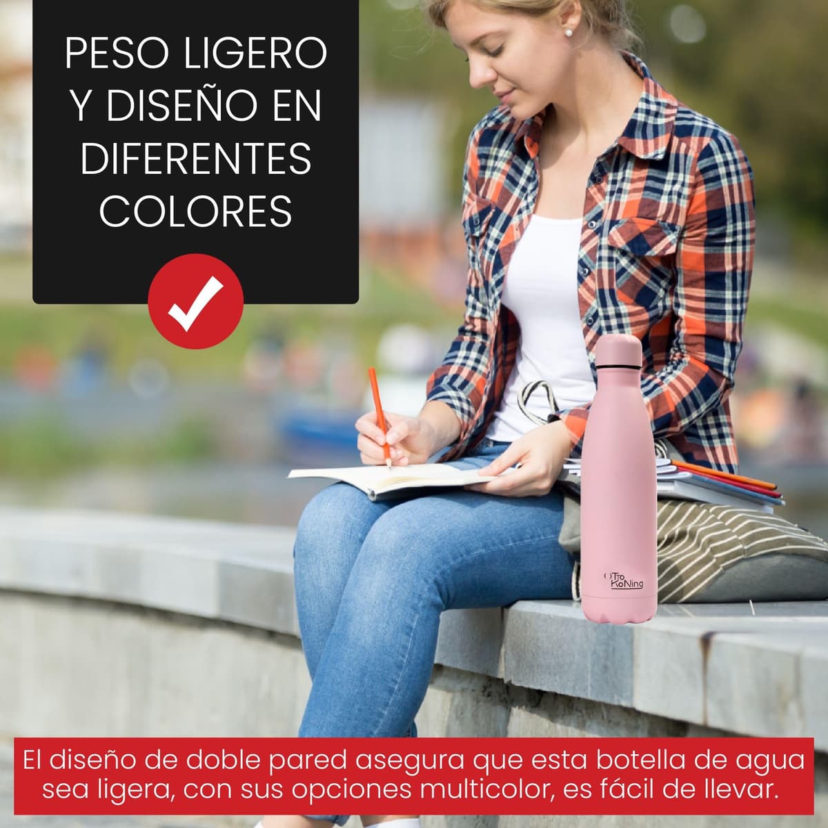 Otto Koning Botella Térmica de Agua Acero Inoxidable 500ml- Doble Aislamiento al vacío para 12 Horas de Bebida Caliente y 24 Horas de Bebida Fría. Botella Termo a Prueba de Fugas Libre BPA — view 9