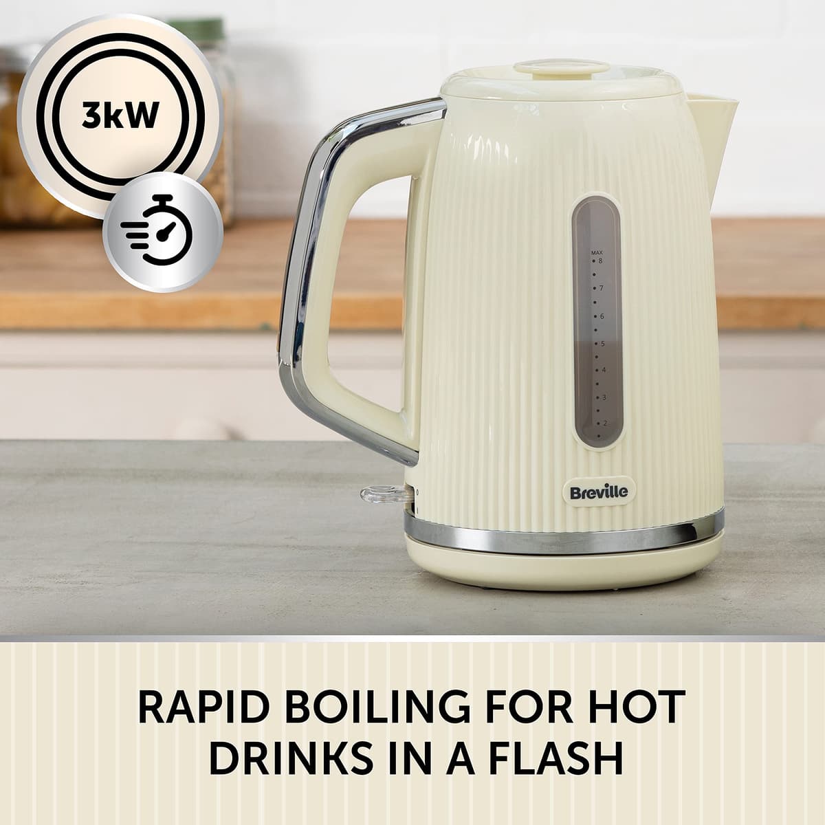 Breville Bold Vanilla Cream Electric Kettle | 1.7L | 3kW Fast Boil | Cream & Silver Chrome [VKT223] — view 2