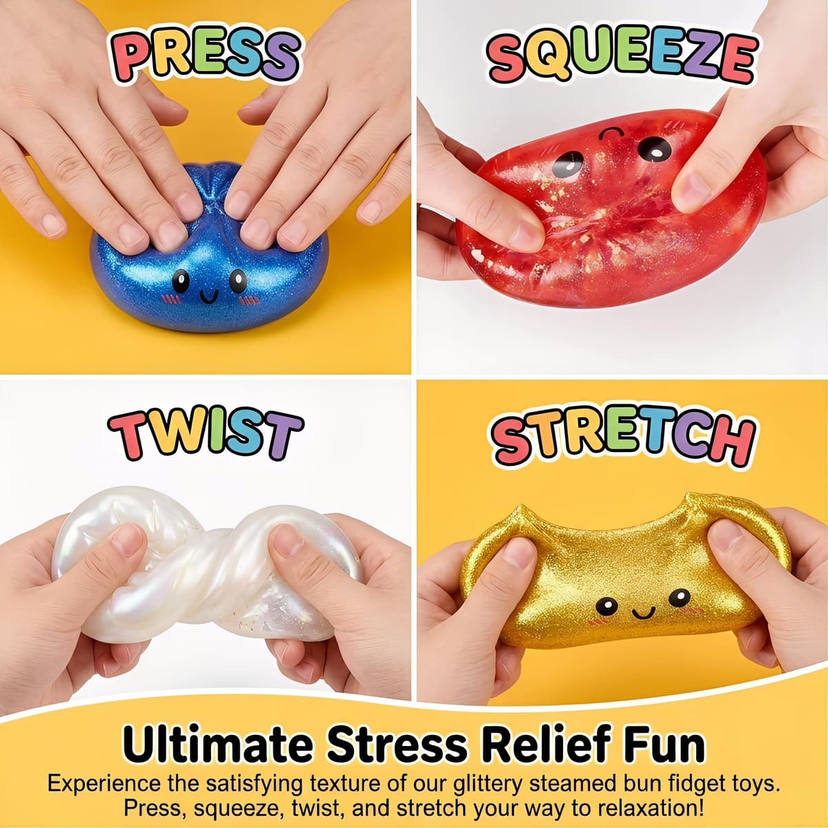 4PCS Giant Dumpling Squeeze, Dumplings Squishy con Purpurina, Juguetes Fidget Blandos de Rebote Lento, Pelotas Antiestrés para Aliviar la Ansiedad, Juguete Sensorial para Niños y Adultos — view 4