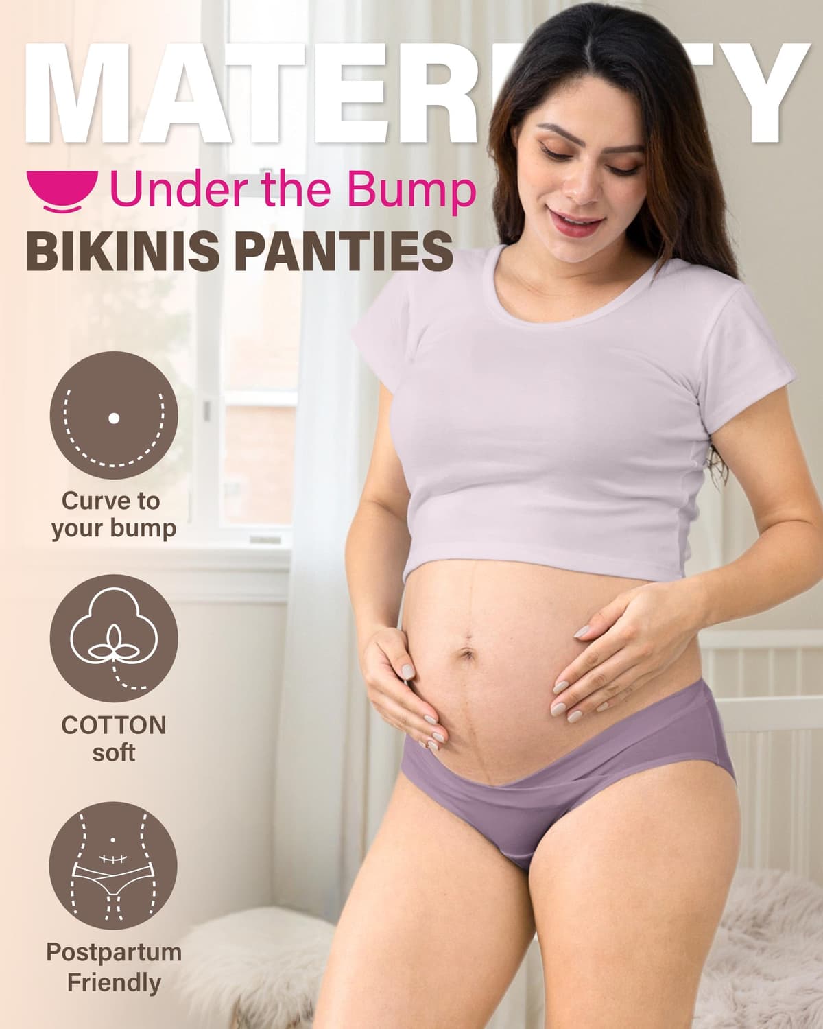 Intimate Portal Maternity Knickers | Pregnancy Postpartum Underwear | Under Bump Cotton Bikini Pants — view 2